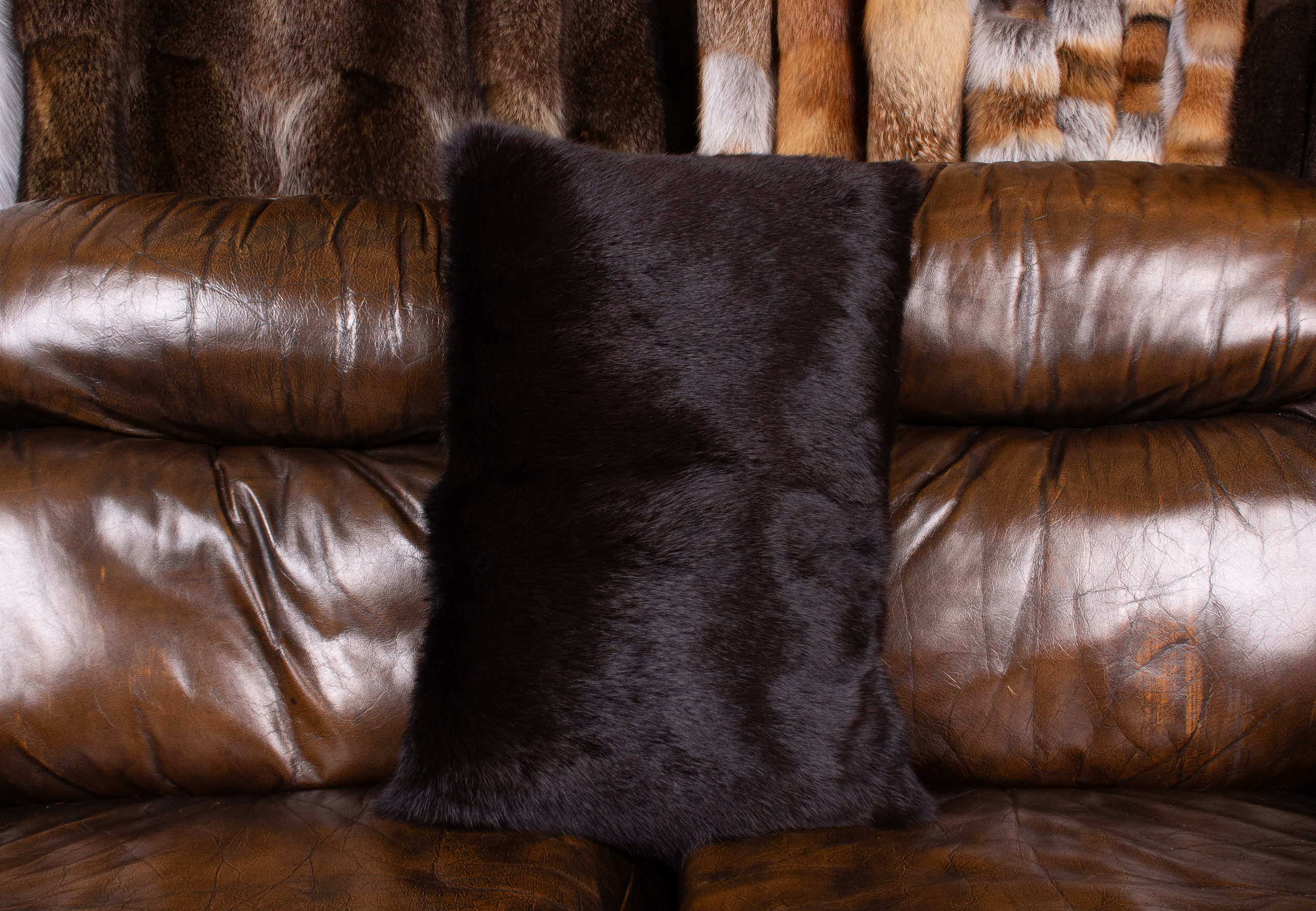 Genuine Rabbit Fur Cushion Mahogany