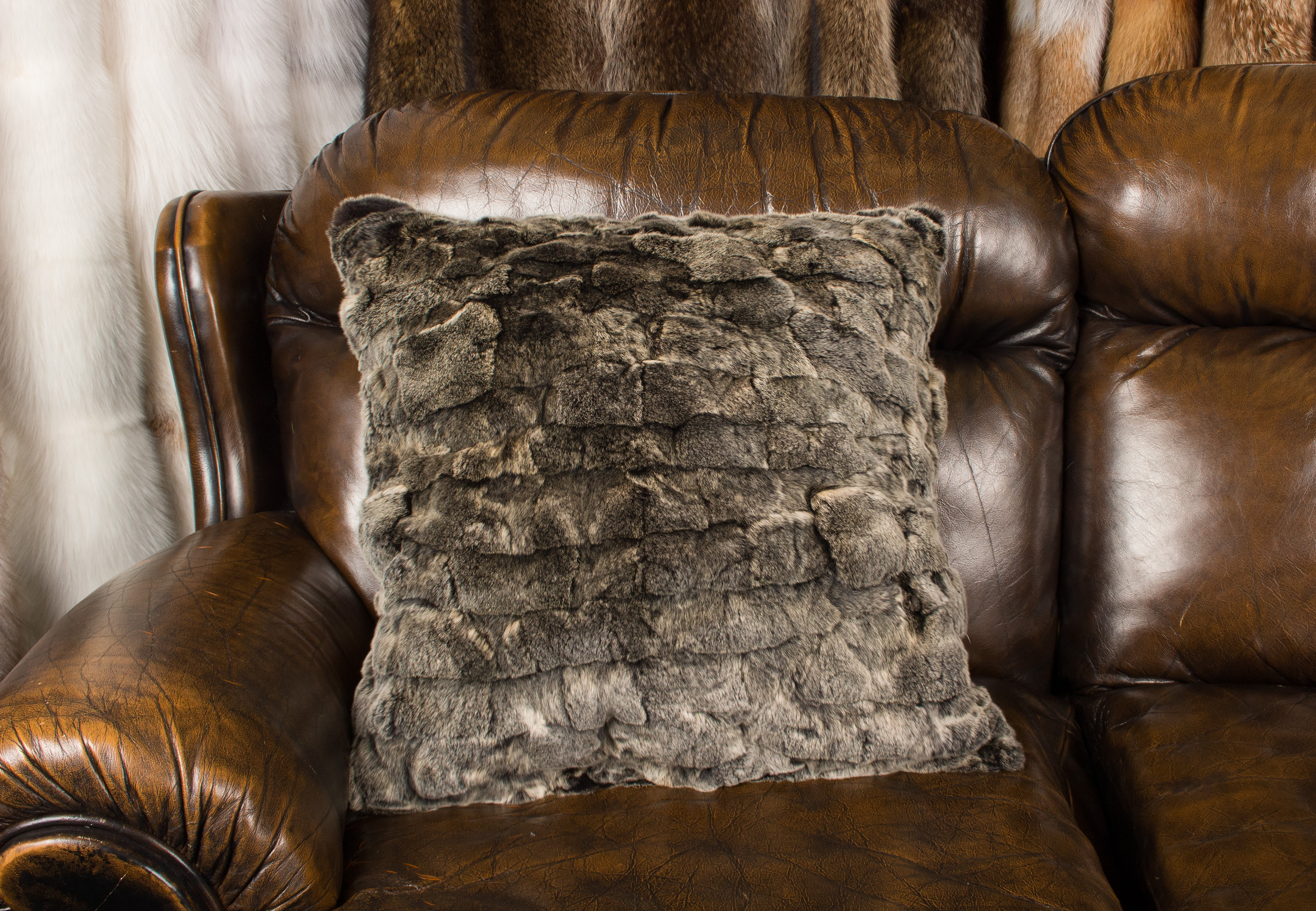 Fur Pillow made of Rex-Rabbit - Patch Fur Pillow made of Rex-Rabbit - Patch