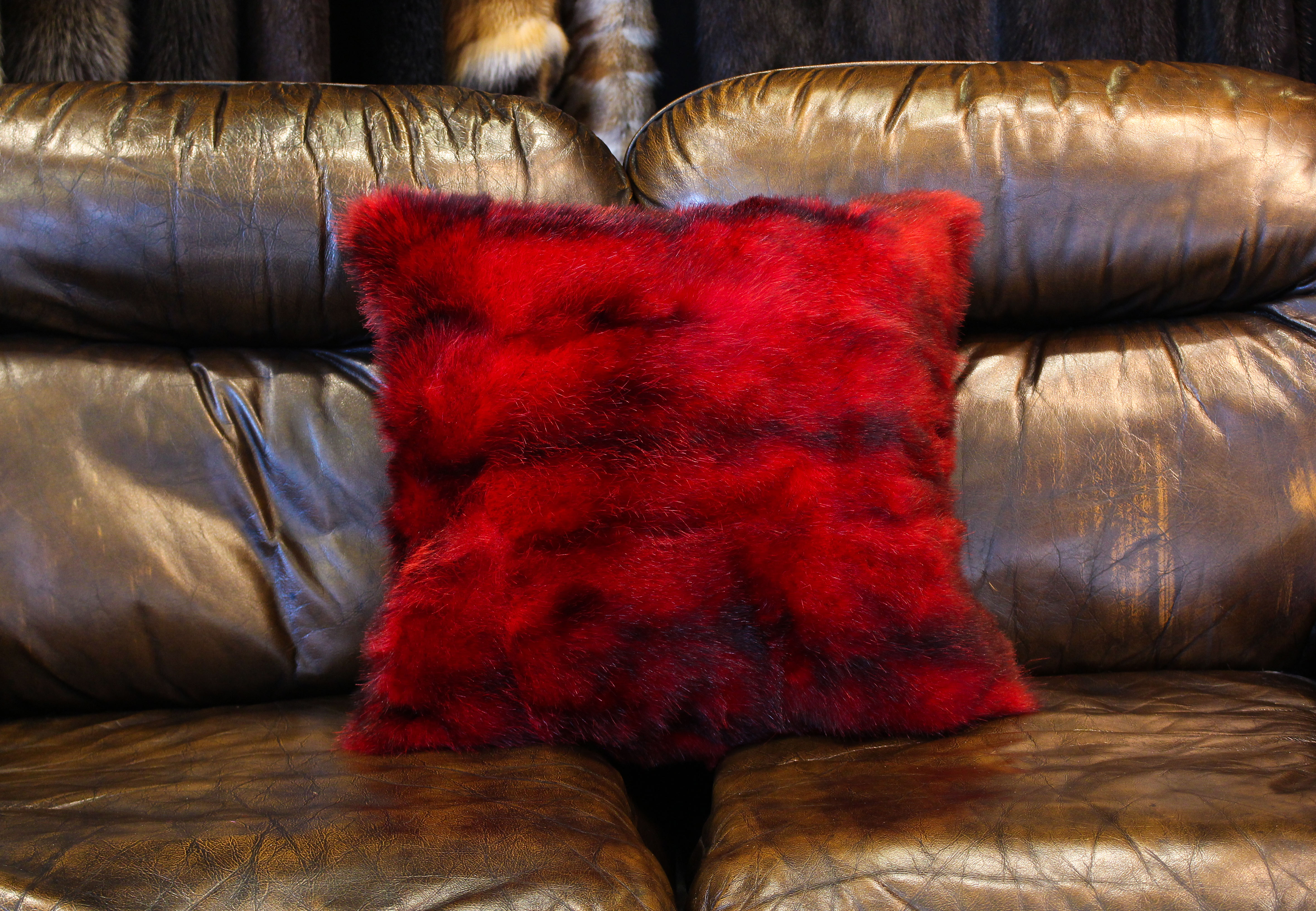 Genuine Possum Fur Pillow in Red