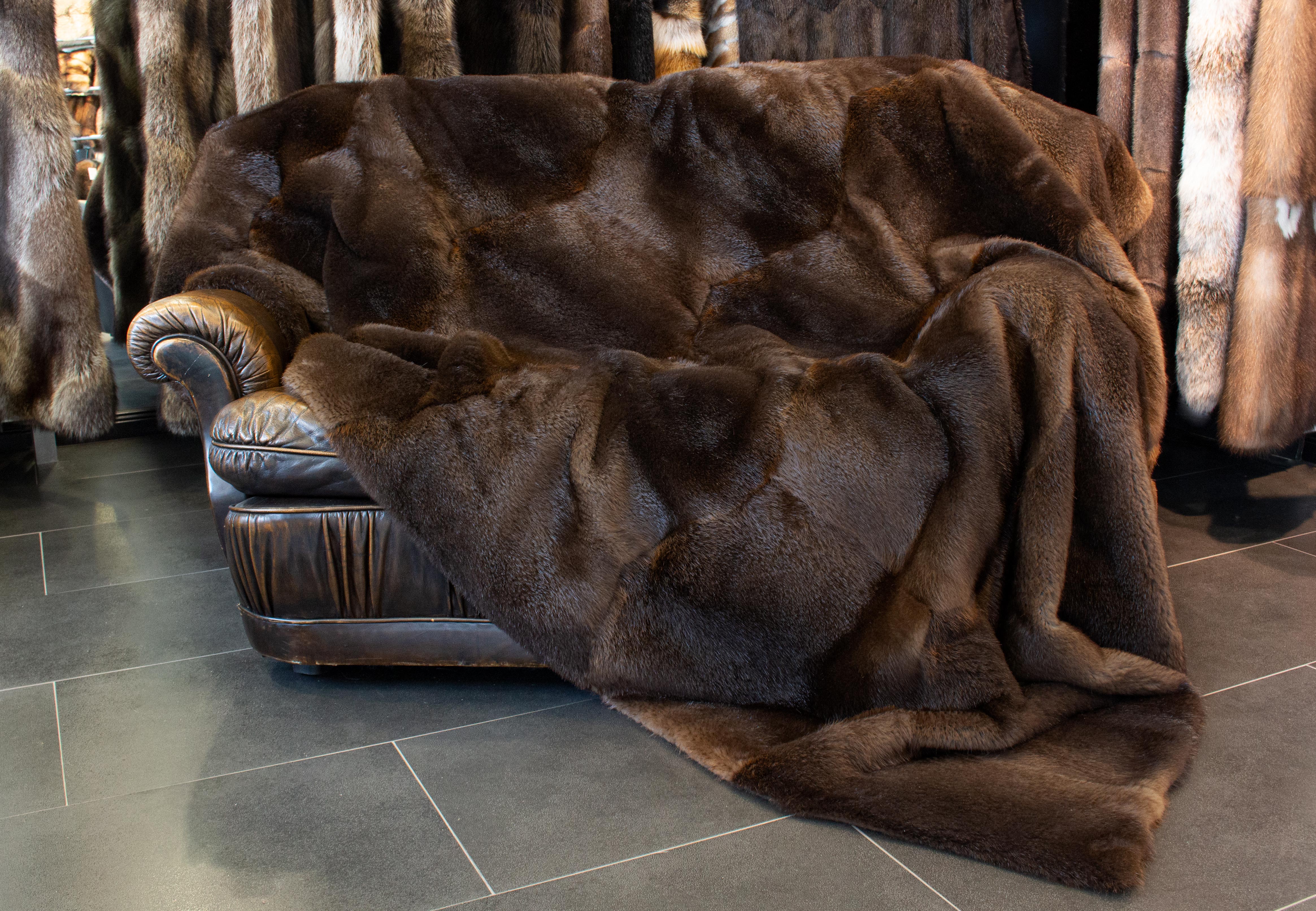 2-3222-Grosse-Kanadische-Biber-Felldecke-XXL Large Canadian Beaver Fur Blanket XXL