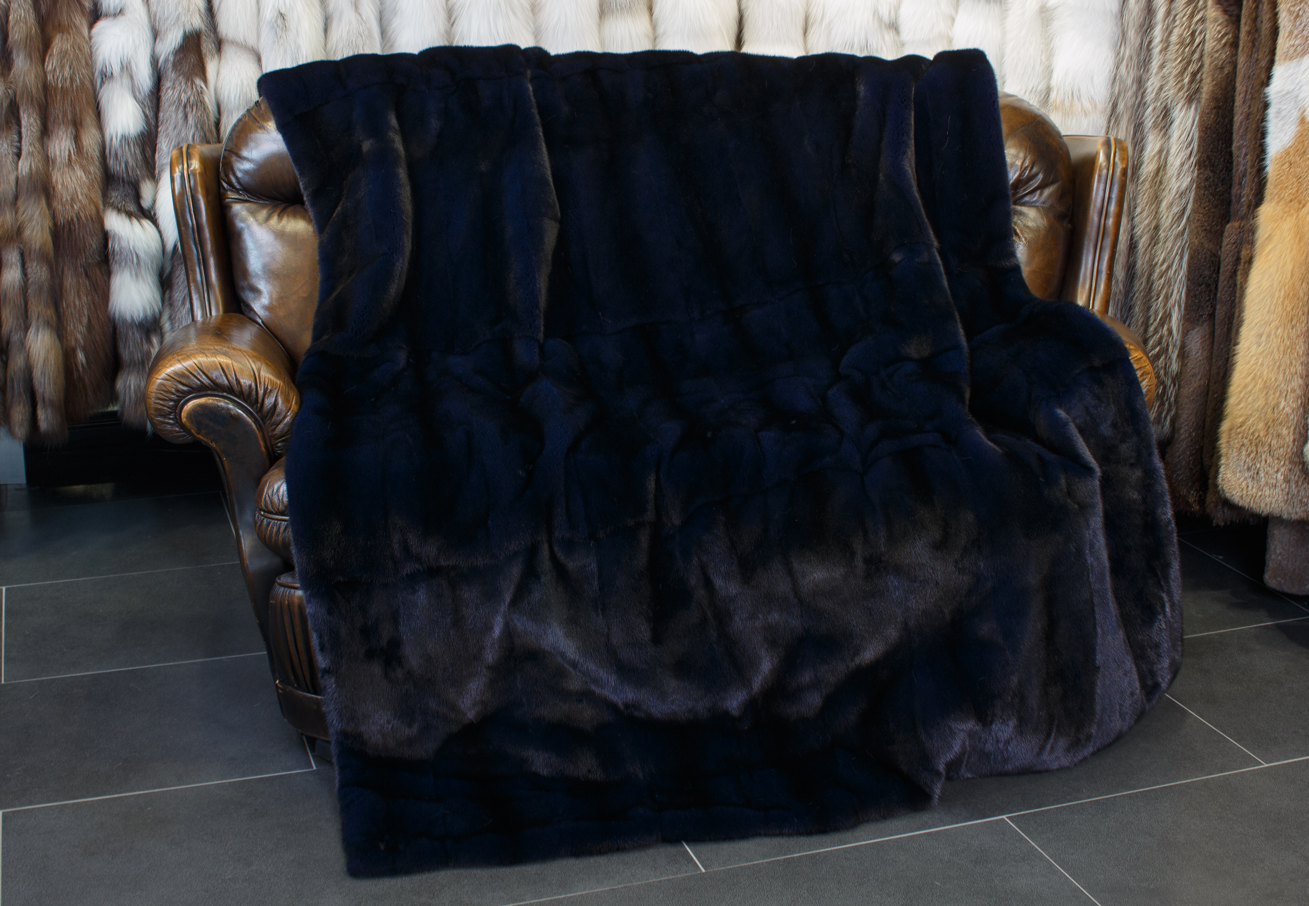 Noble Mink Fur Blanket Ocean Blue Noble Mink Fur Blanket Ocean Blue