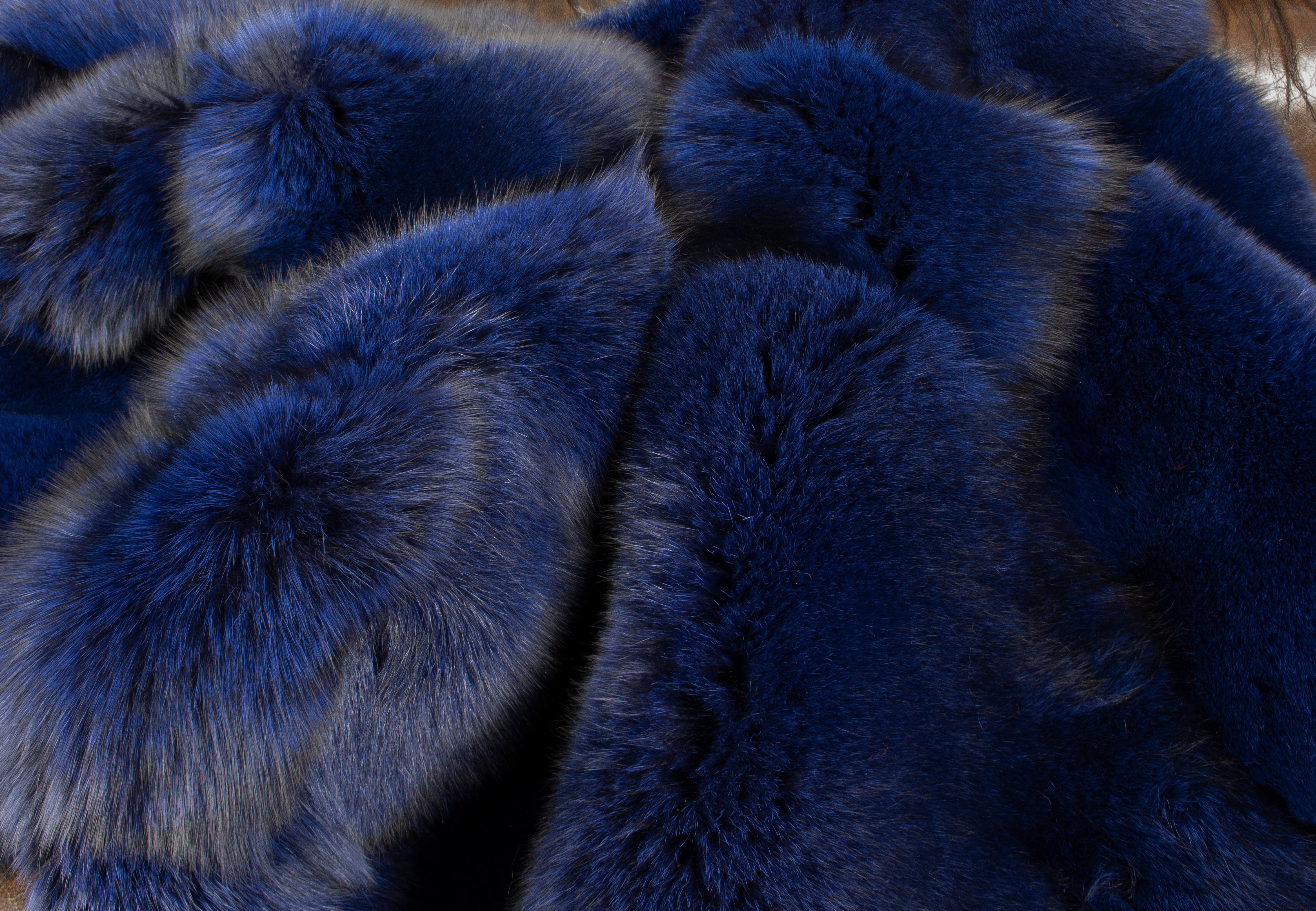 Blue Fox Fur Throw "Midnight Blue"