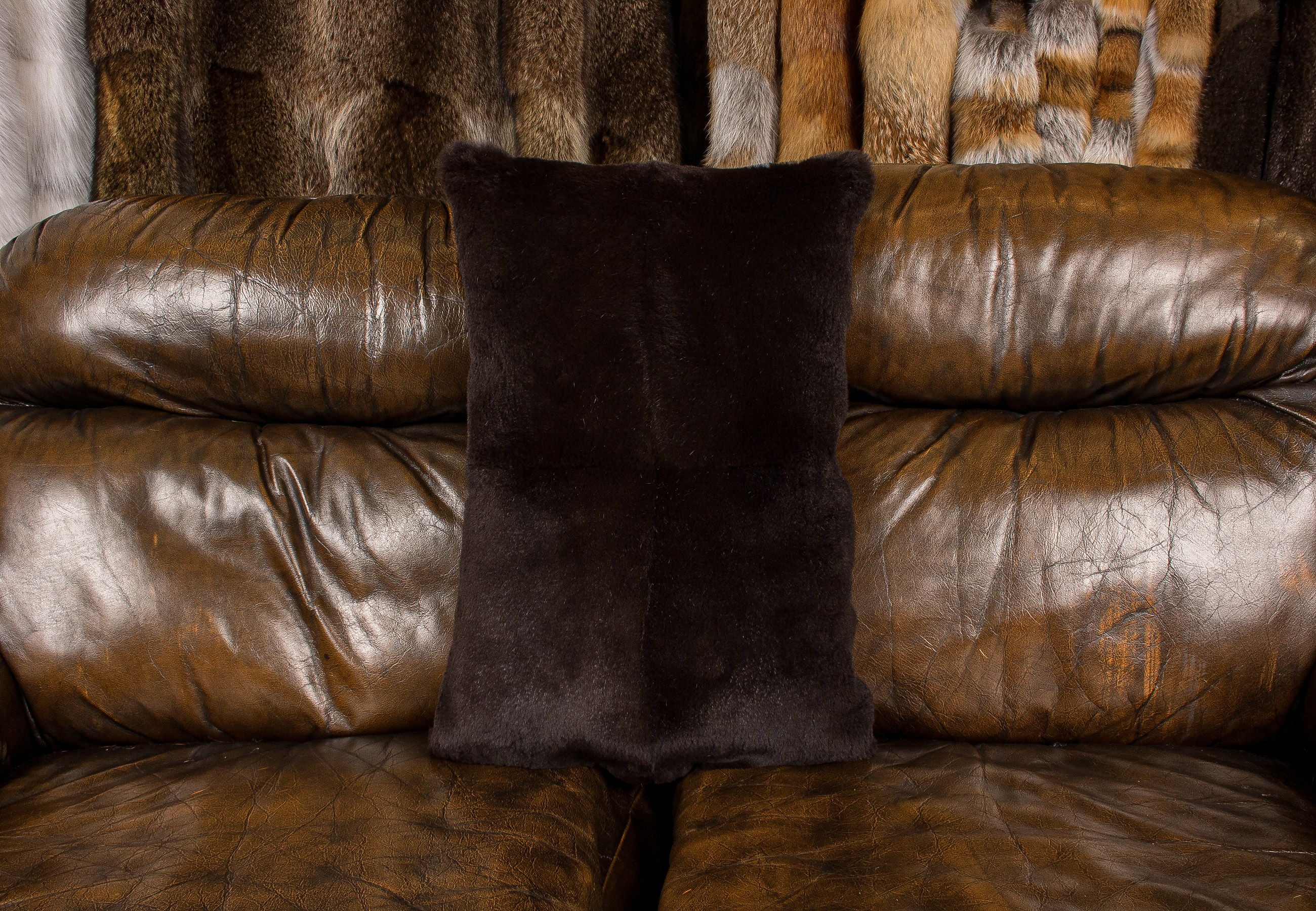 Dark-brown Rabbit Fur Pillow sheared