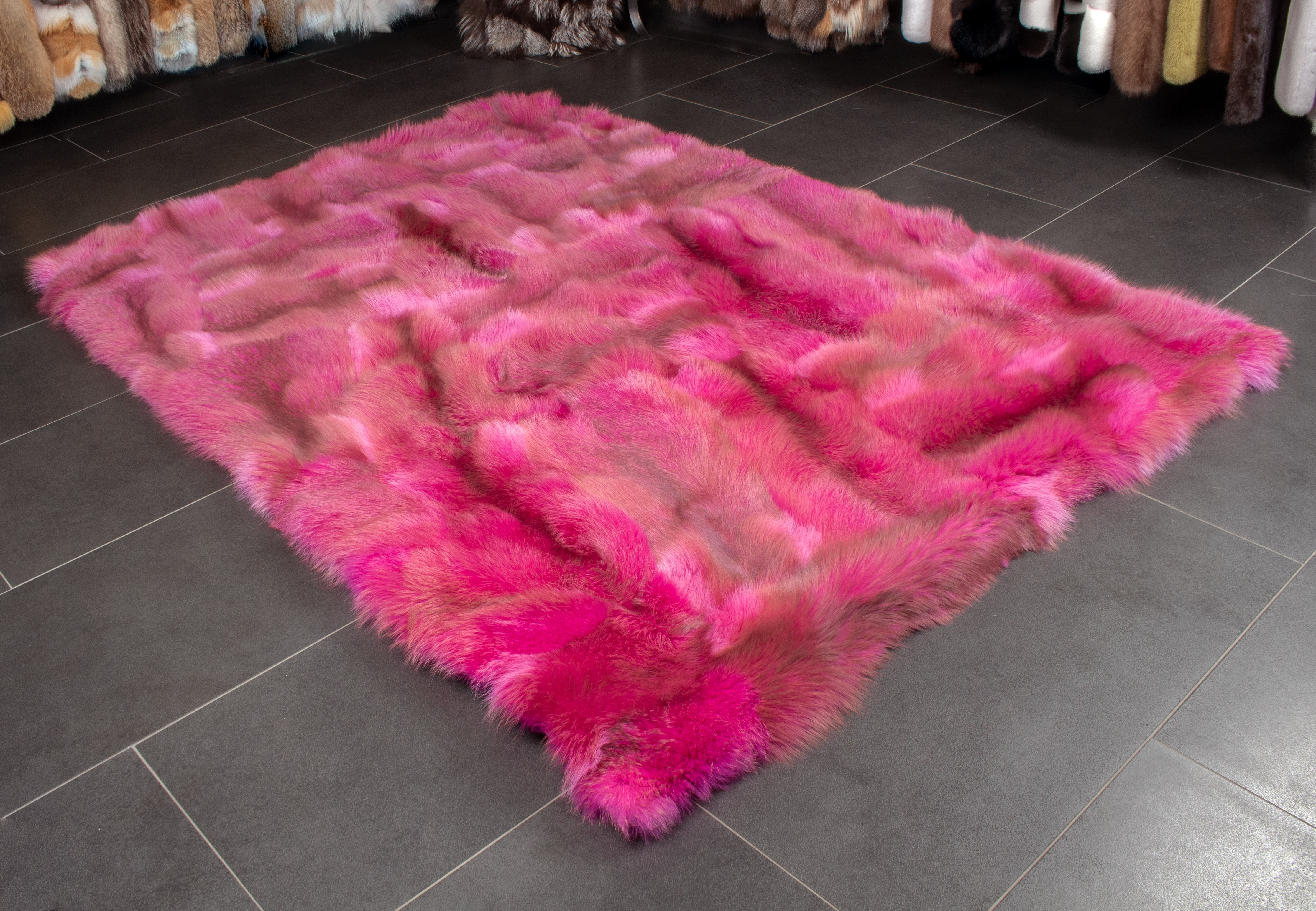 European Red Fox Fur Rug in pink