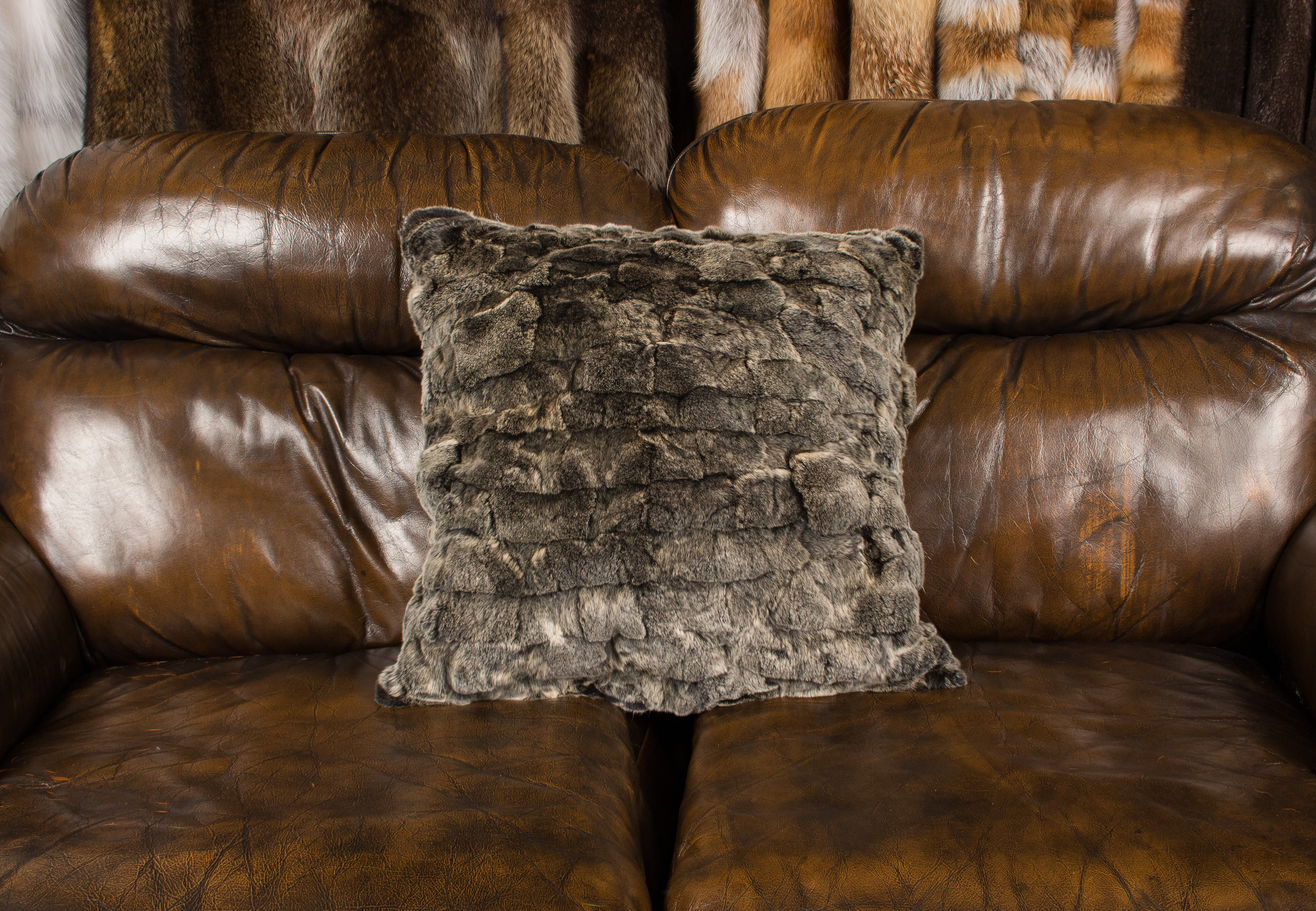 Fur Pillow made of Rex-Rabbit - Patch Fur Pillow made of Rex-Rabbit - Patch