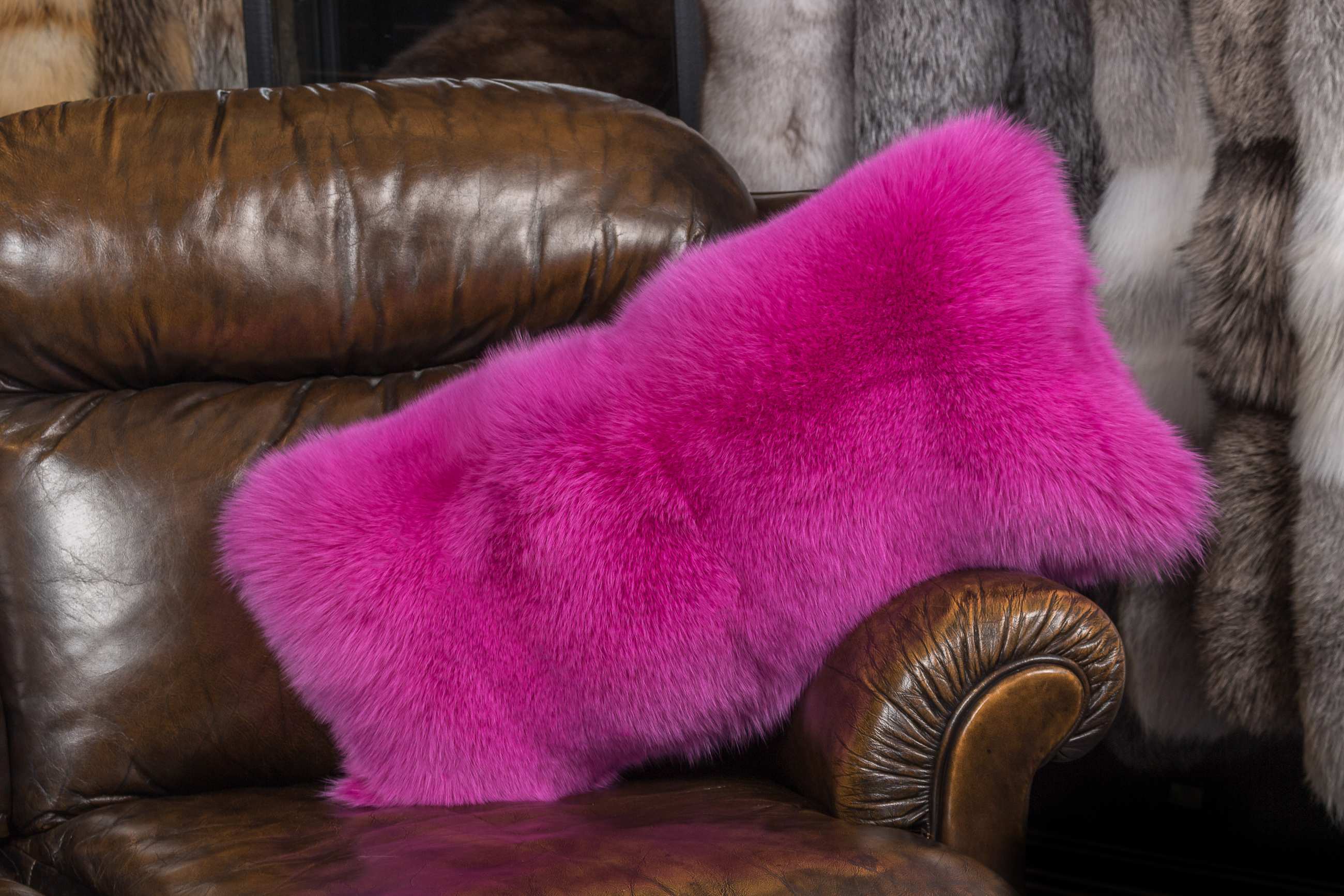 Pink Shadow Fox Fur Pillow