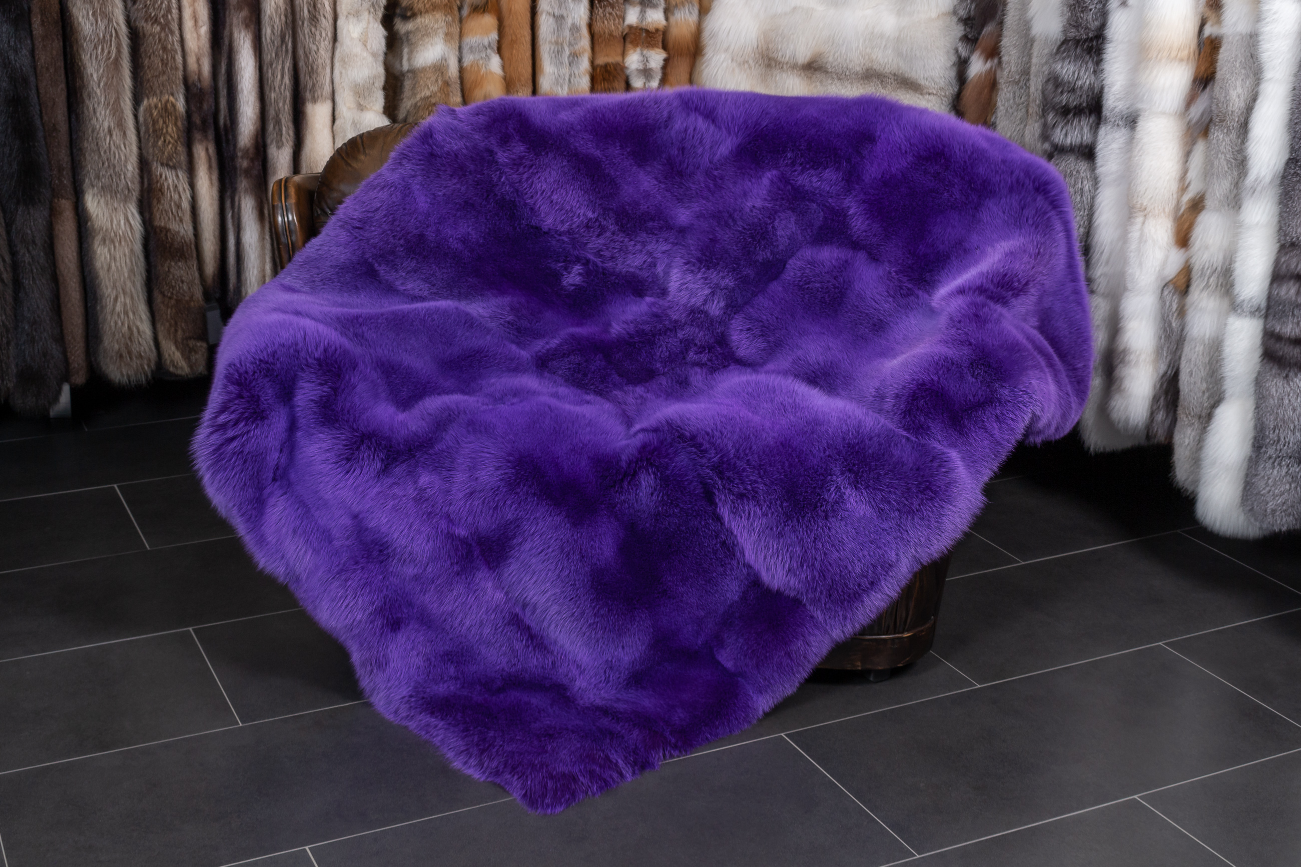 Real Fur Blue Fox Blanket in Purple