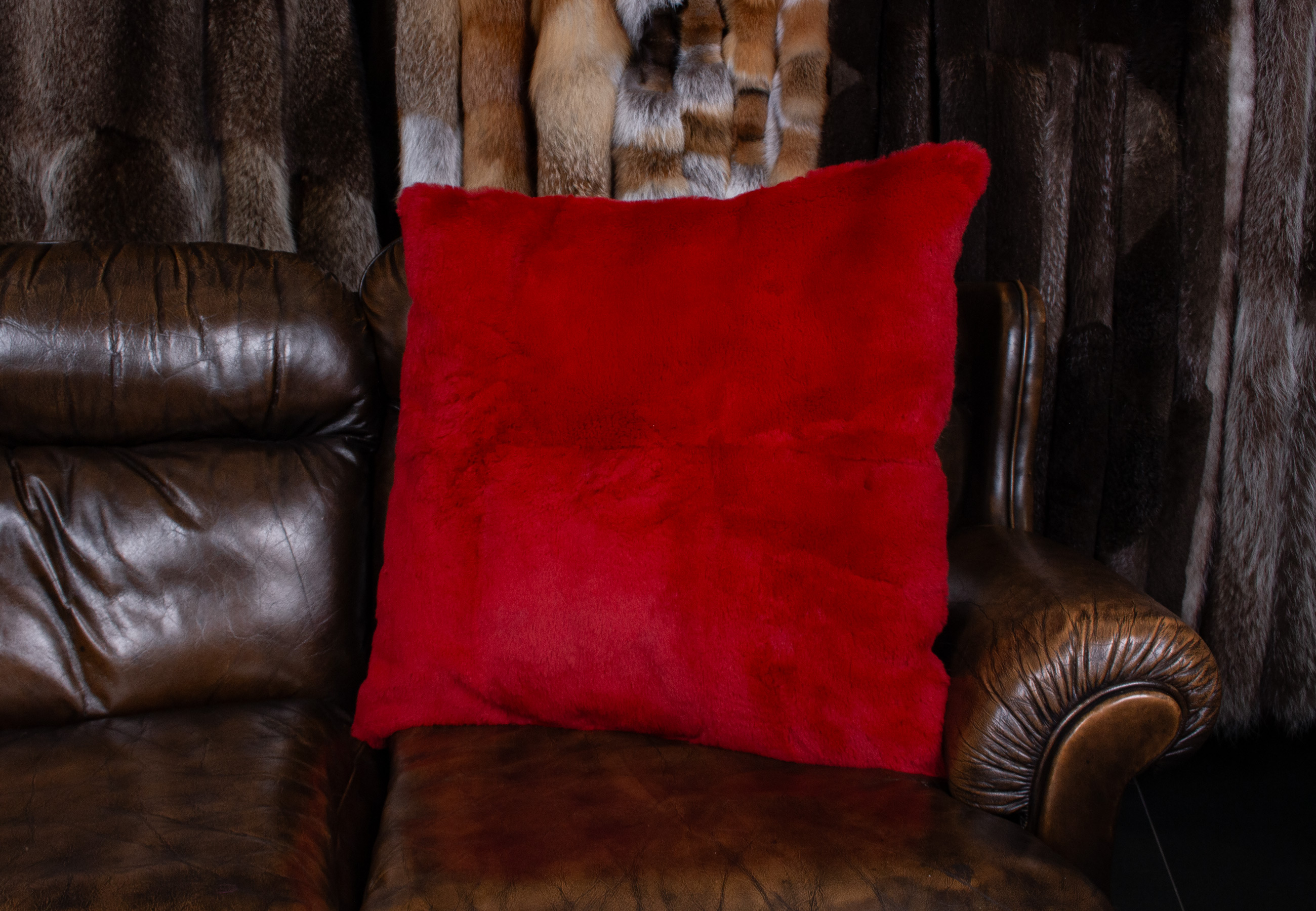 Comfy Rabbit Fur Pillow in Noble Red Comfy Rabbit Fur Pillow in Noble Red