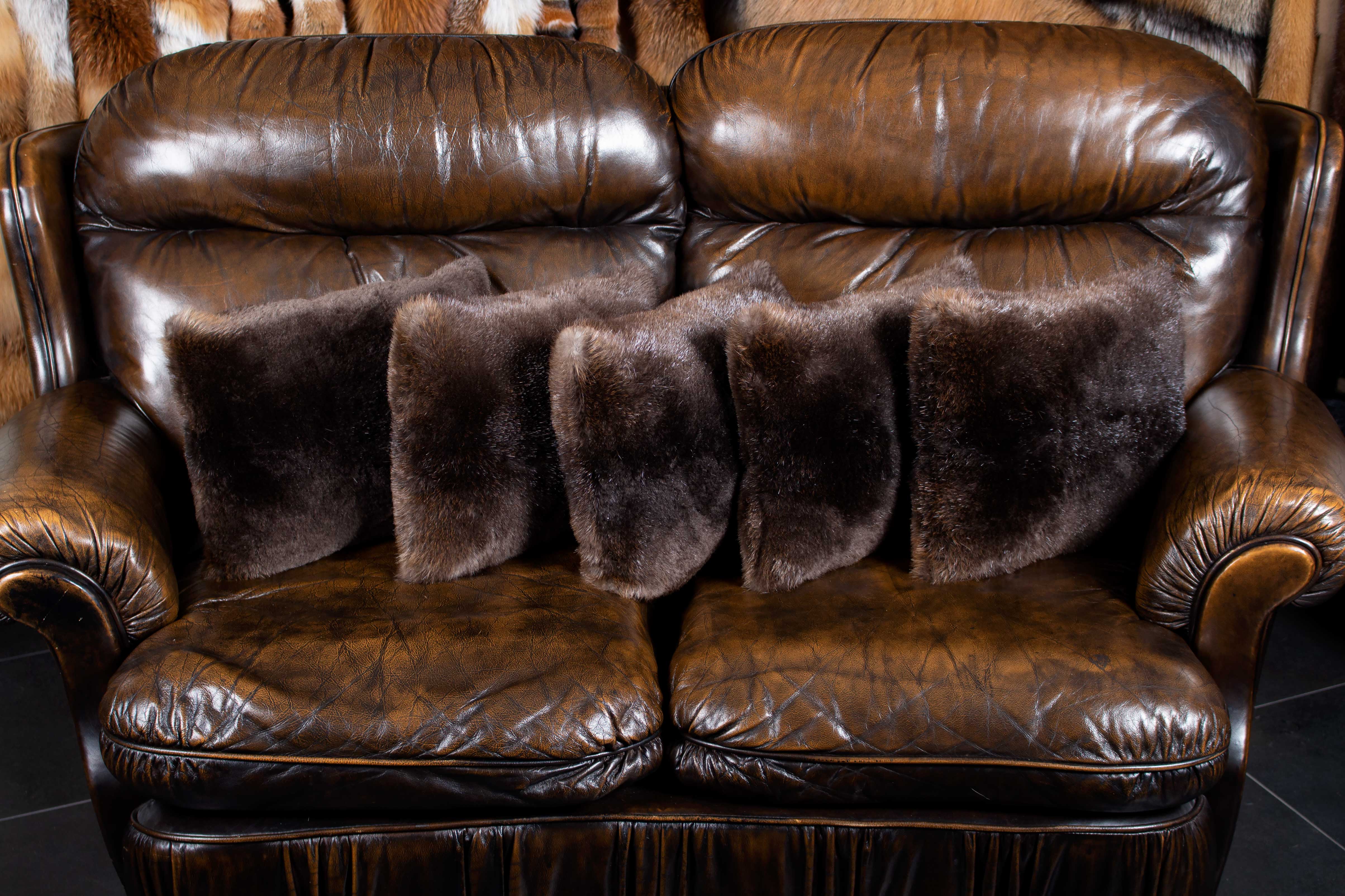 Double Sided Beaver Fur Pillow Natural Color