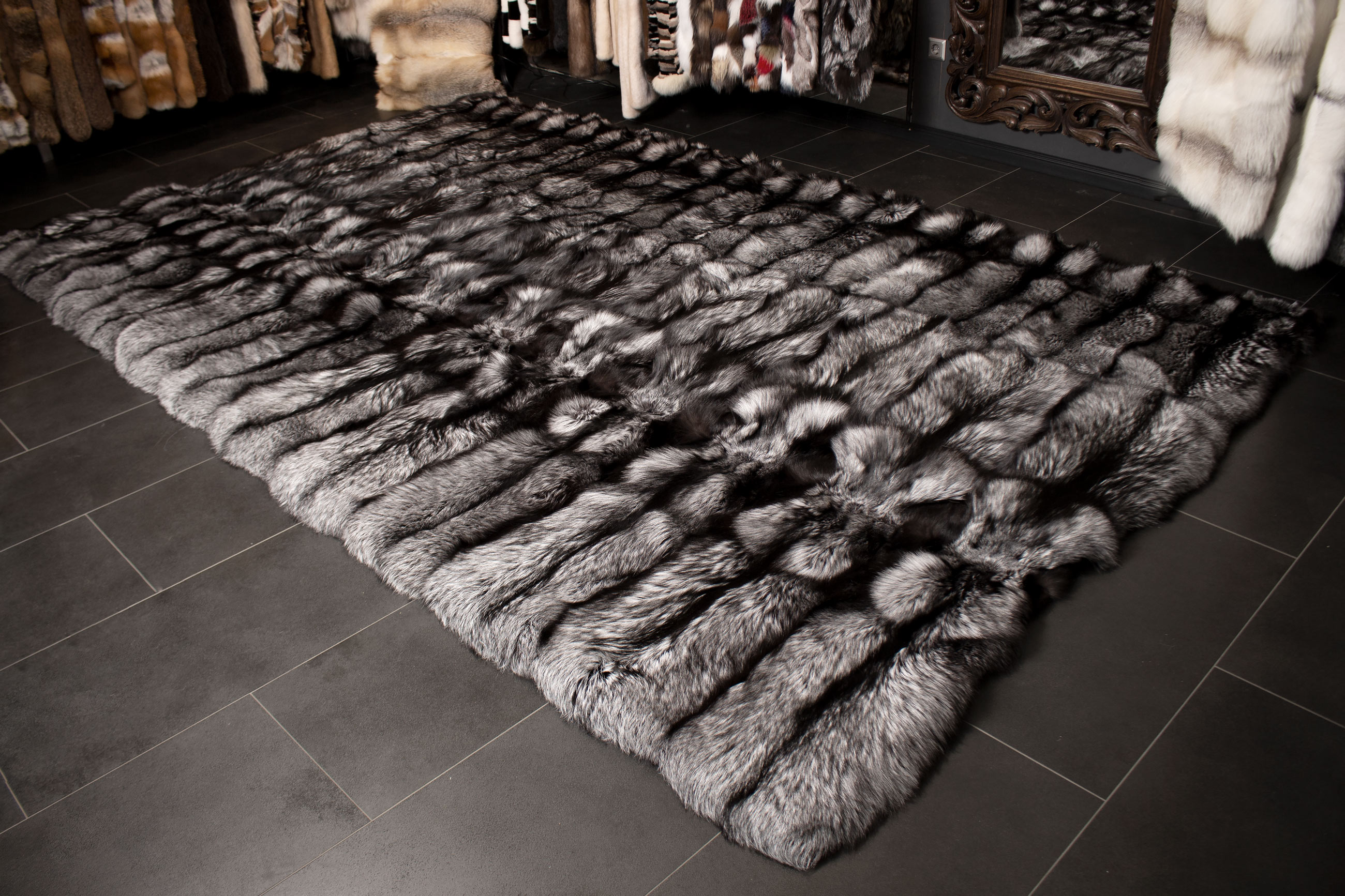 Silver Fox Fur Carpet made with Genuine Scandinavian Fox Fur
