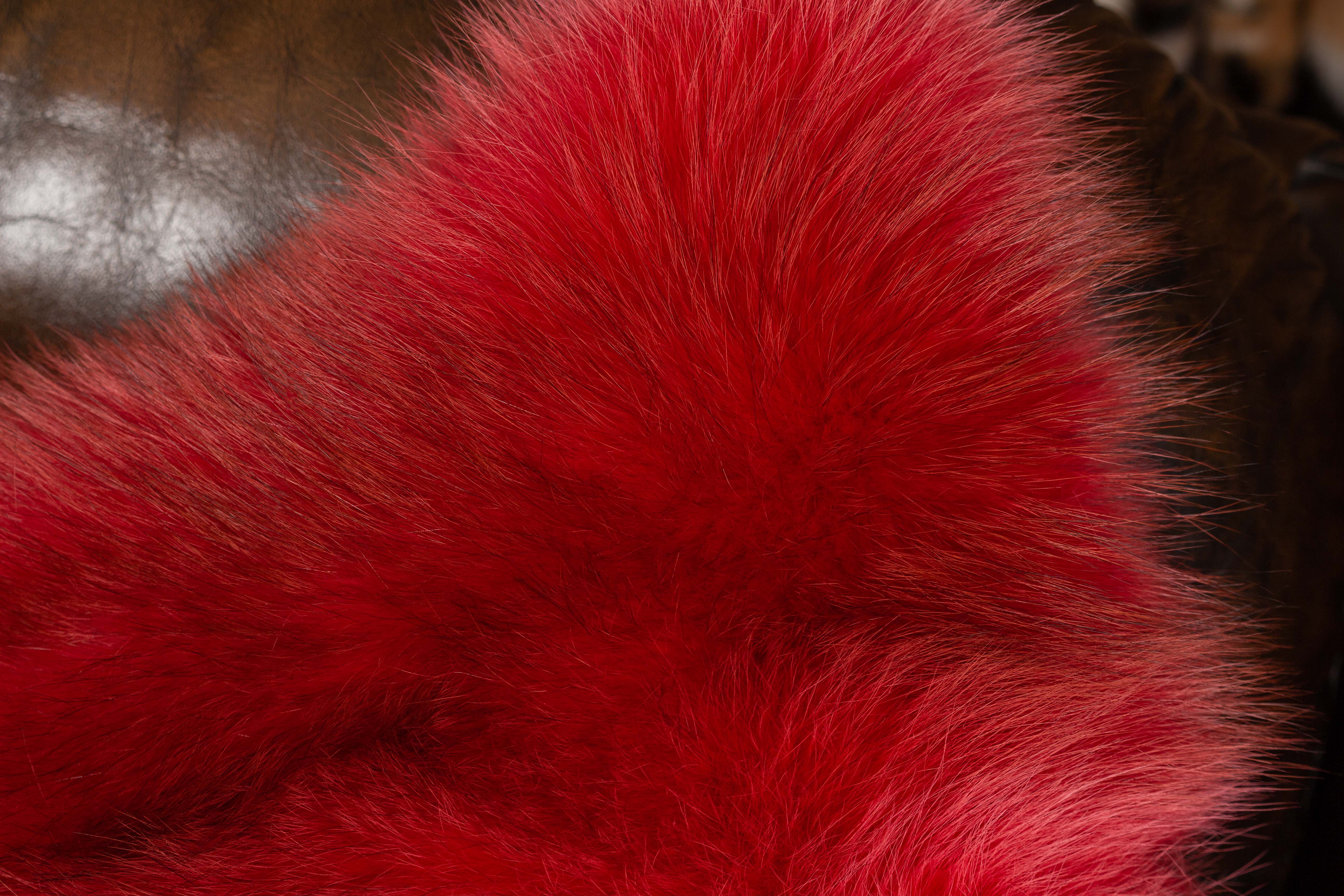 6-6441-Europaeisches-Rotfuchskissen-Rot-Echtpelz European Red Fox Fur Pillow in Red