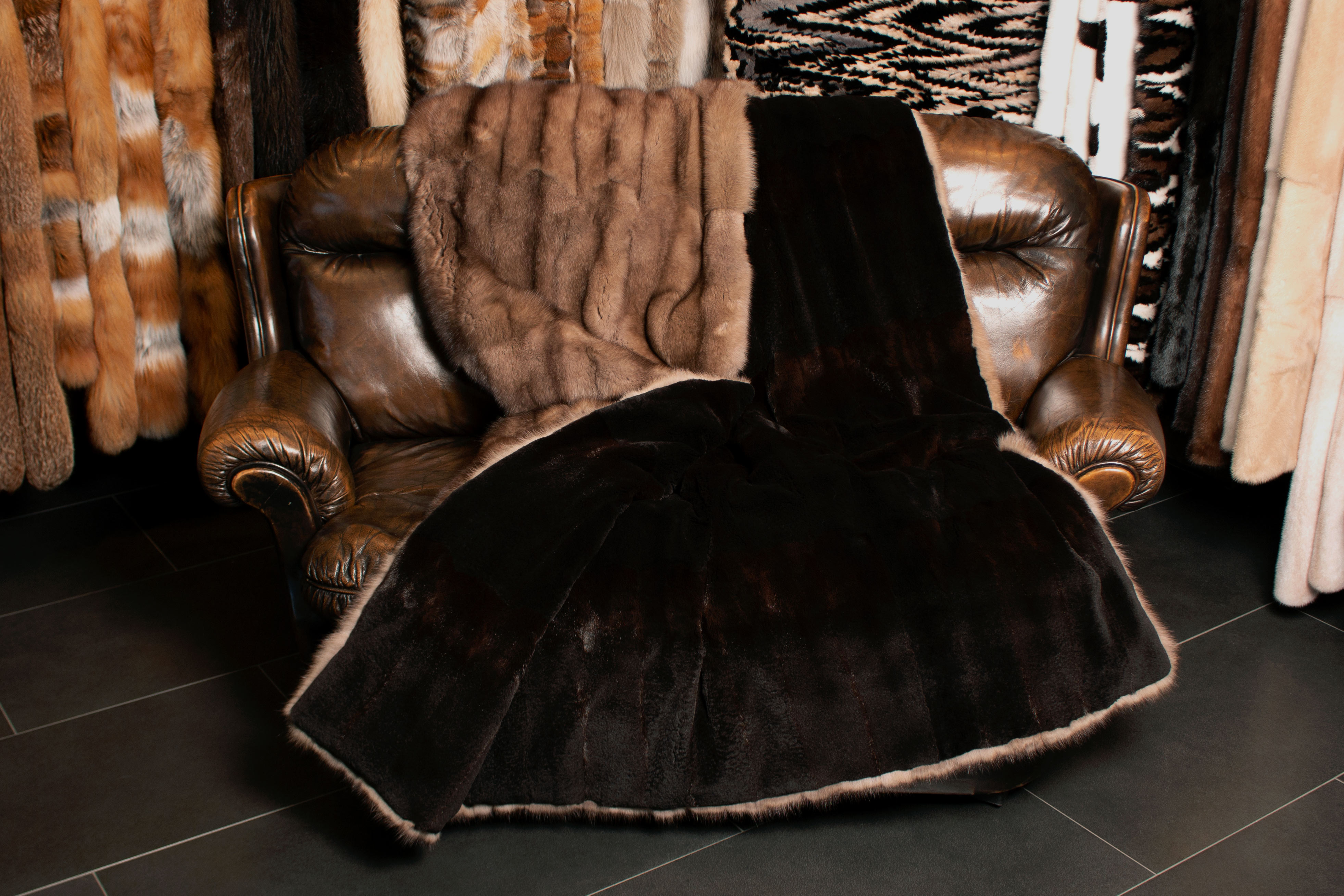 Tortora Sable Fur Throw with Kolinsky Lining