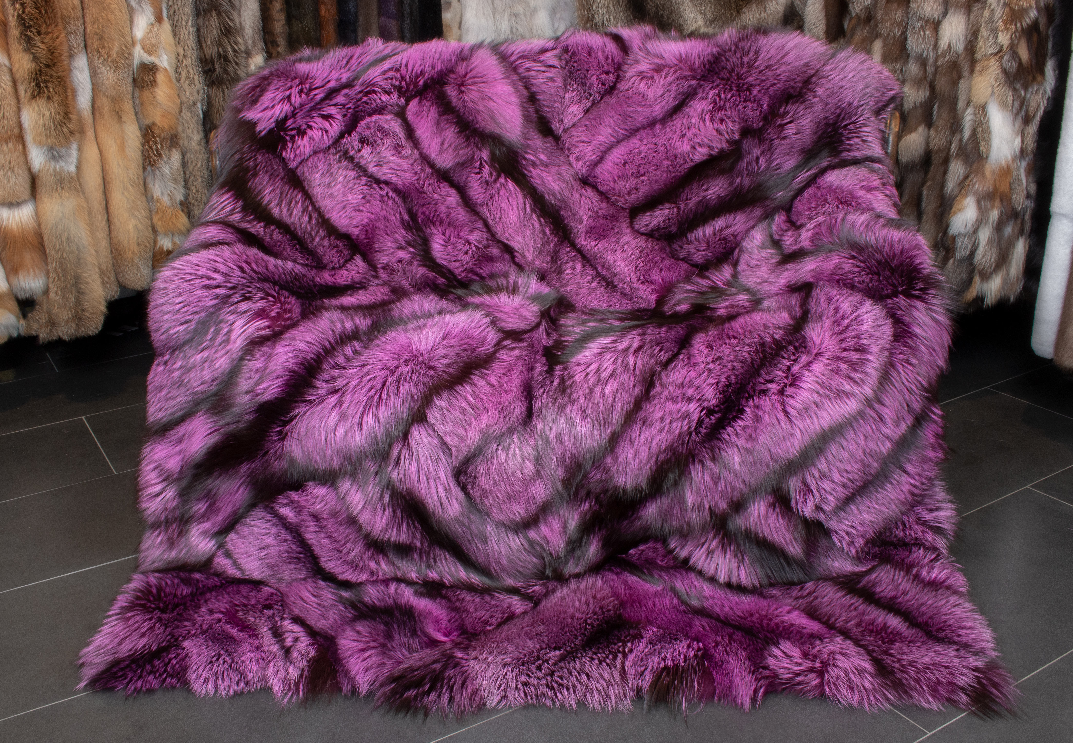 Silver Fox Fur Blanket in purple