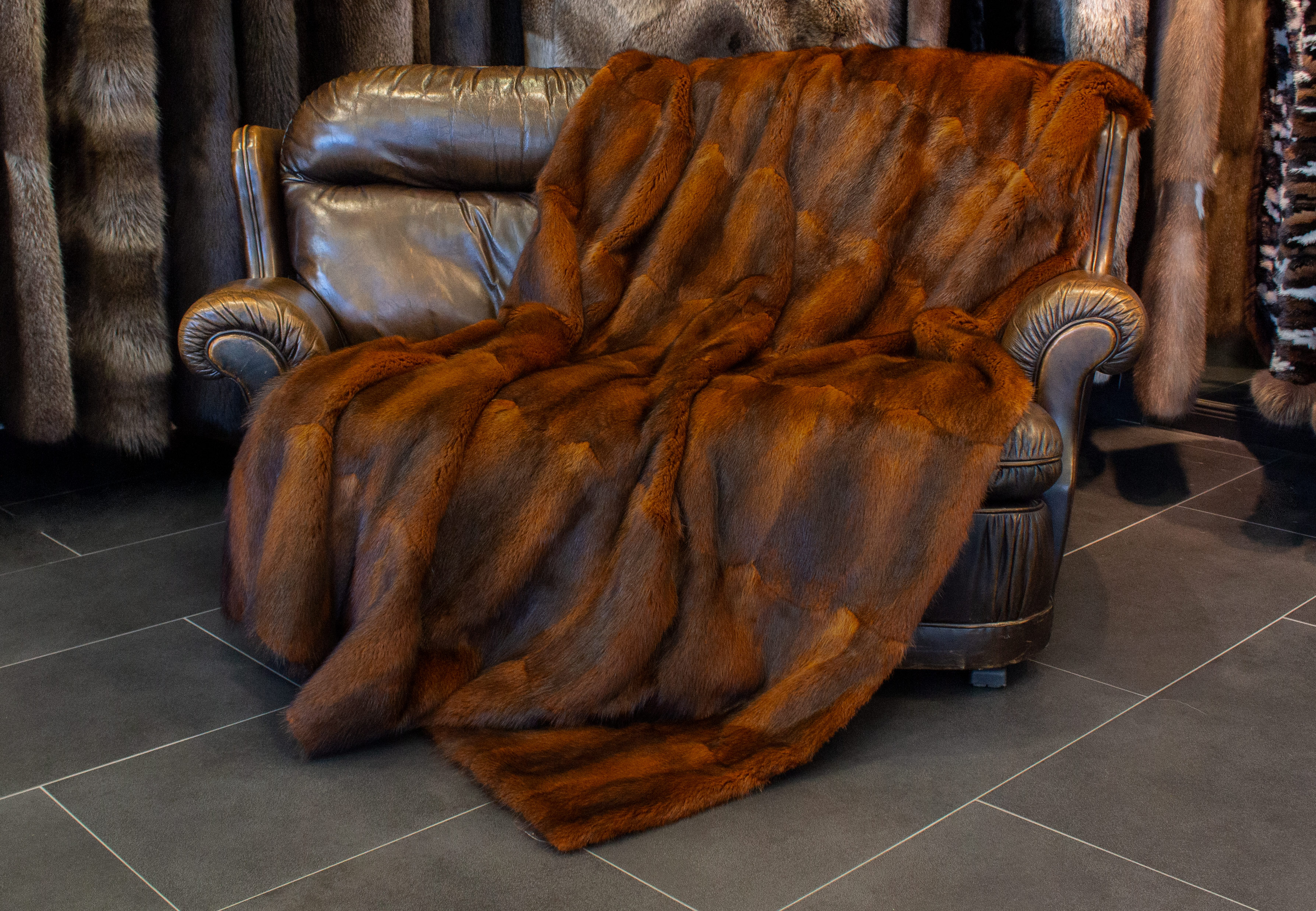 Muskrat Fur Throw made from Real Fur