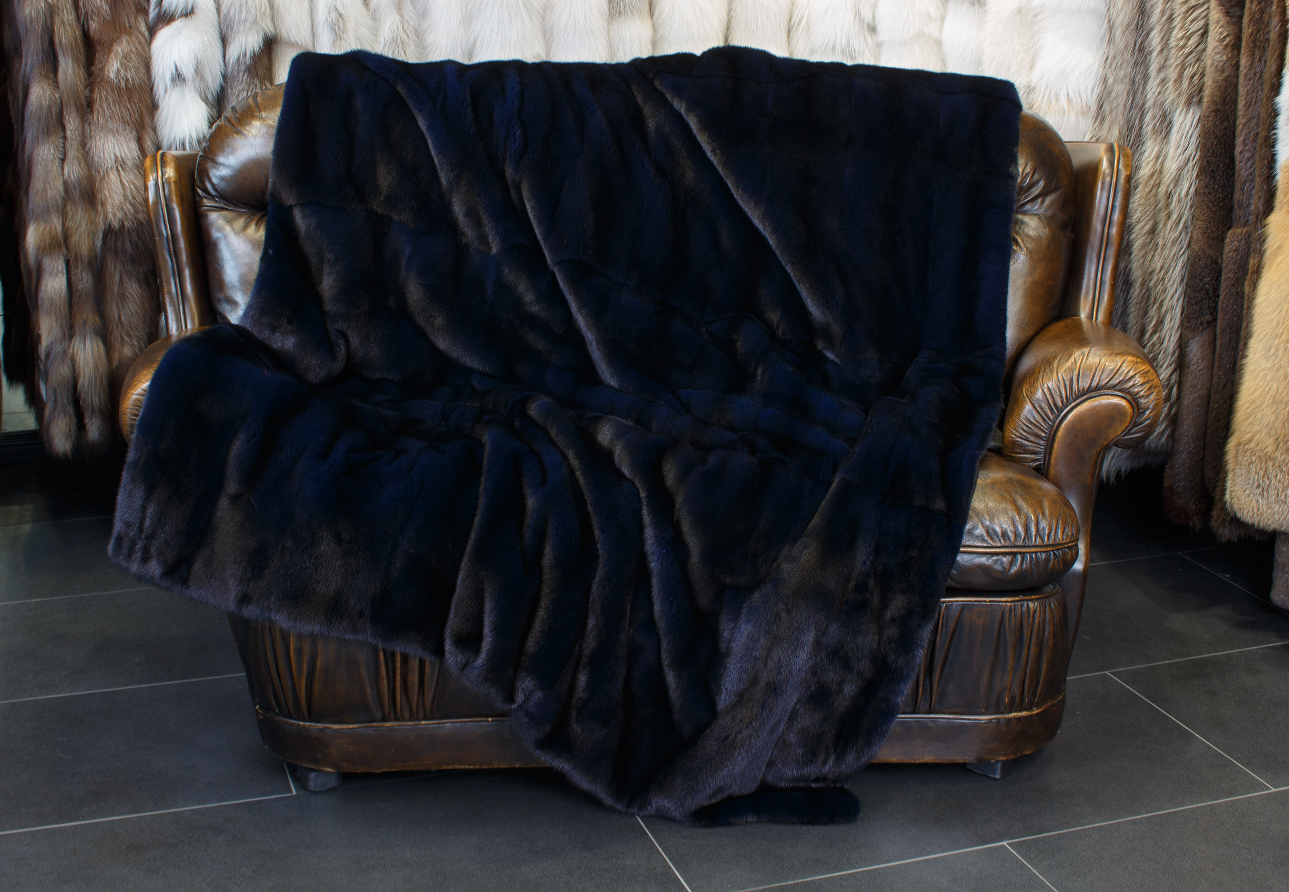 Noble Mink Fur Blanket Ocean Blue