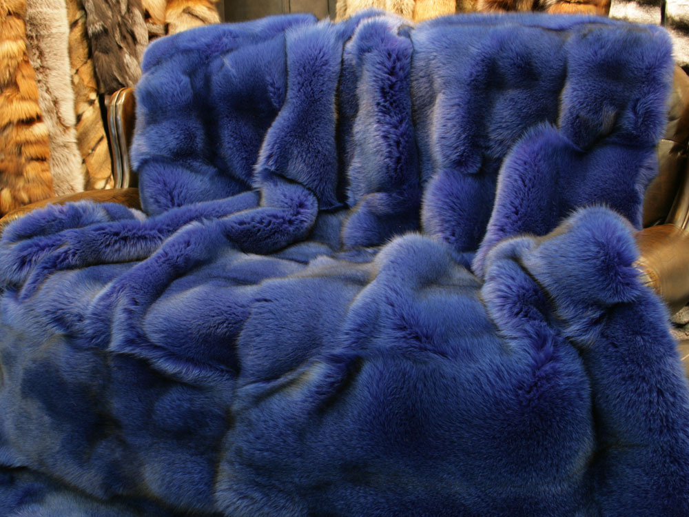 Blue Fox Fur Blanket in Blue - SAGA Quality