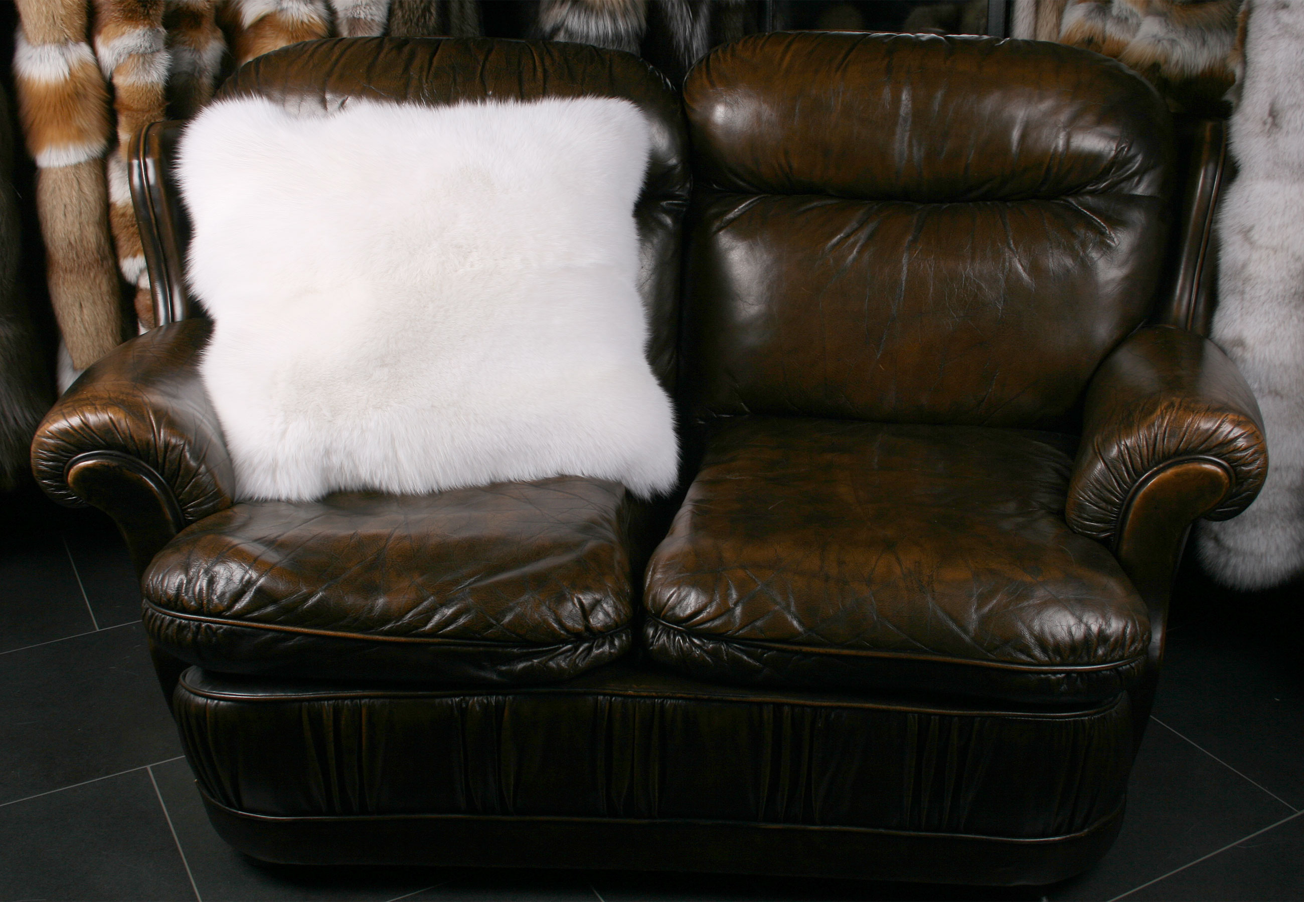 Shadow Fox Fur Pillow in White - Double-Sided Fur (SAGA Fur)