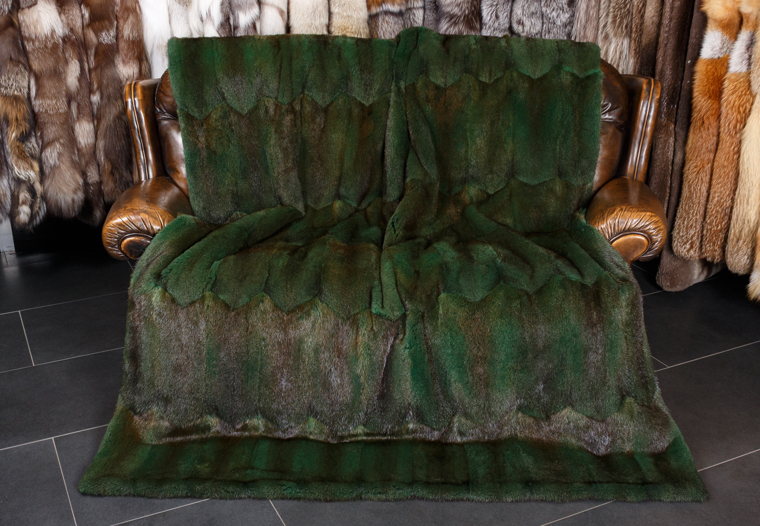 Green Muskrat Fur Blanket