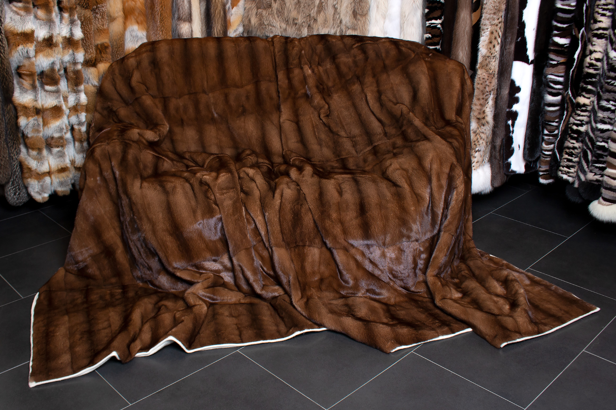 Large Genuine Mink Fur Throw with Cashmere Lining