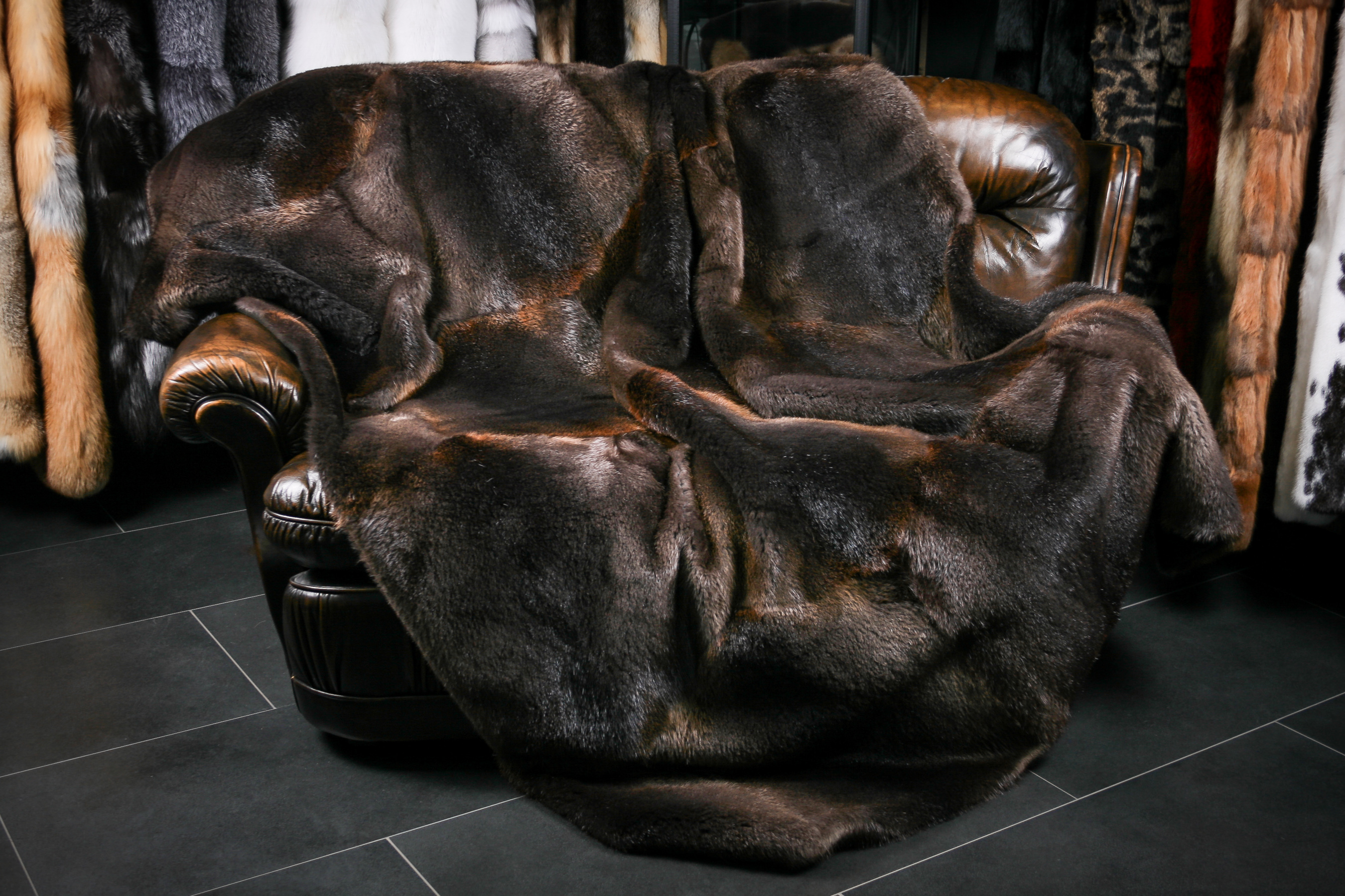 1-503-Pelzdecke-aus-kanadischen-Biberfellen Fur blanket from Canadian beaver skins "Winter Dream"