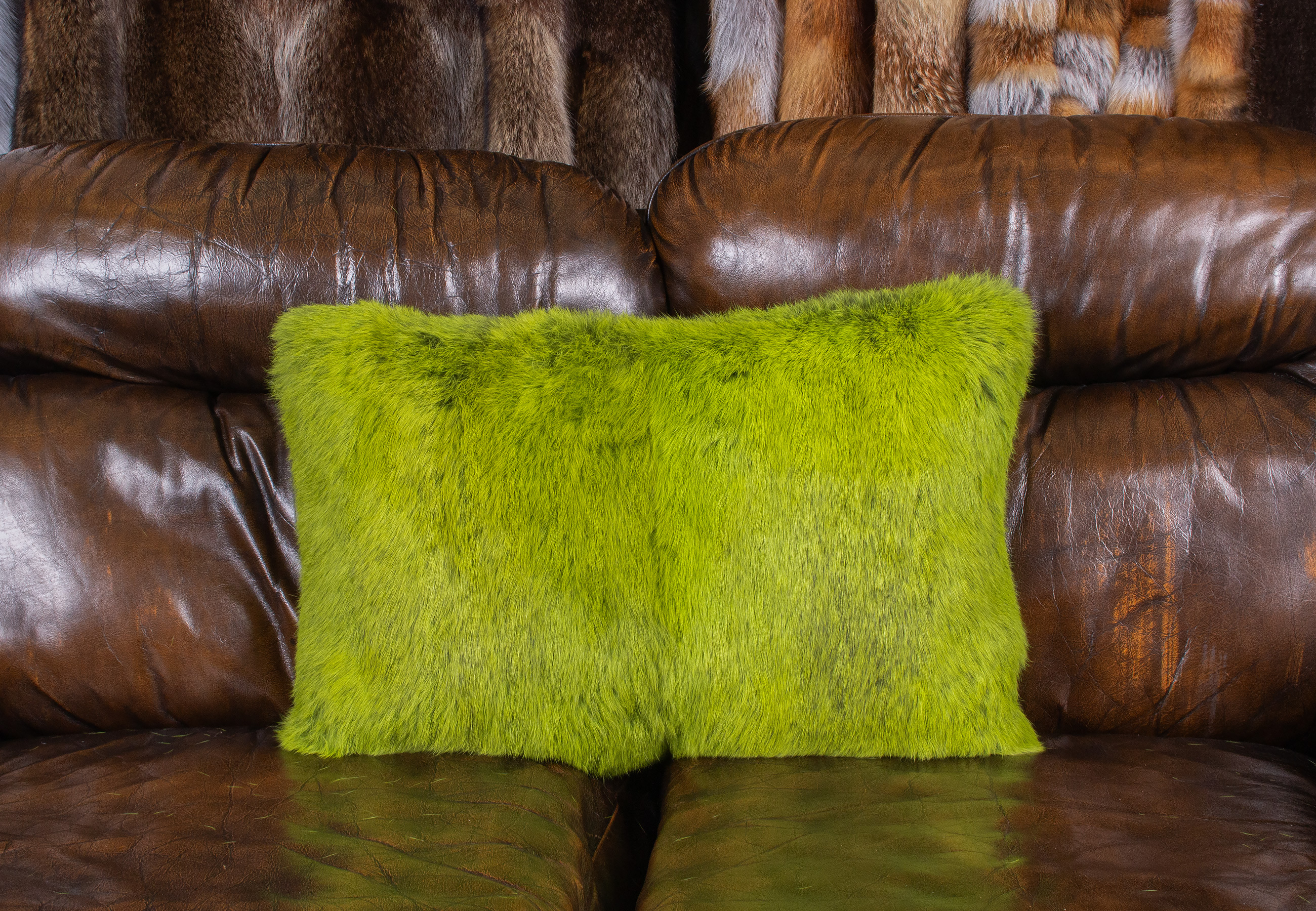 Cozy Rabbit Fur Cushion in Green Cozy Rabbit Fur Cushion in Green