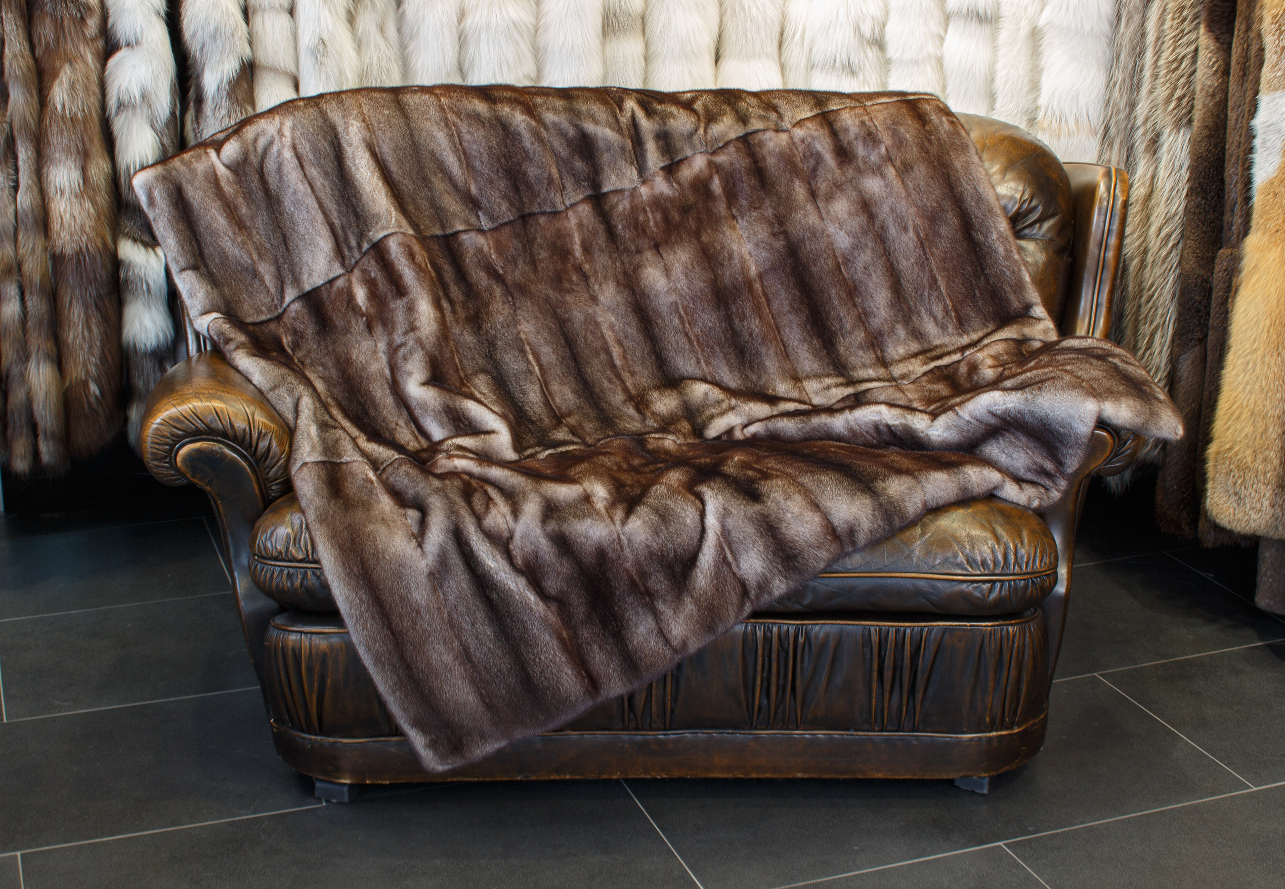 Mink Fur Blanket in brown-gray
