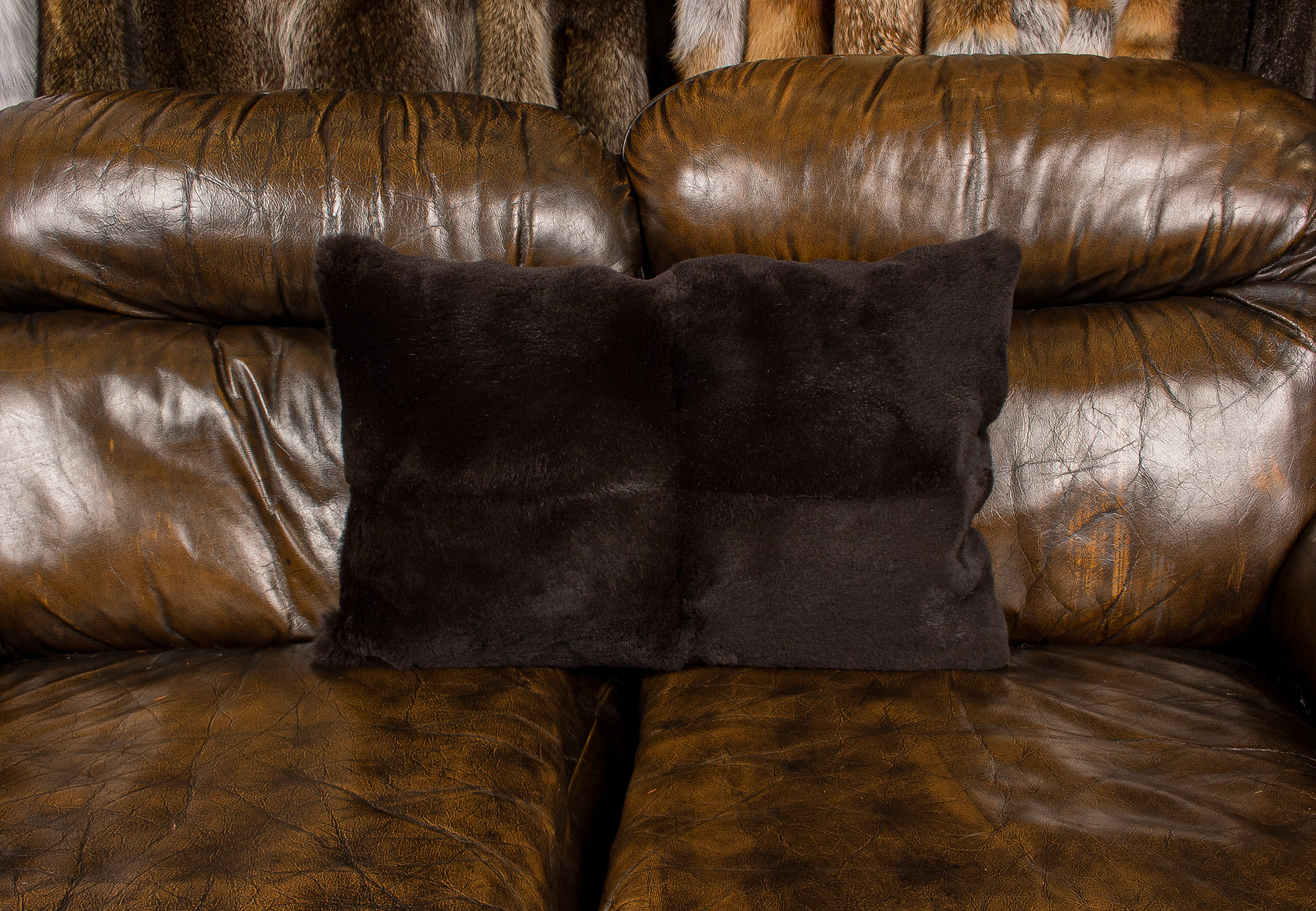 Dark-brown Rabbit Fur Pillow sheared