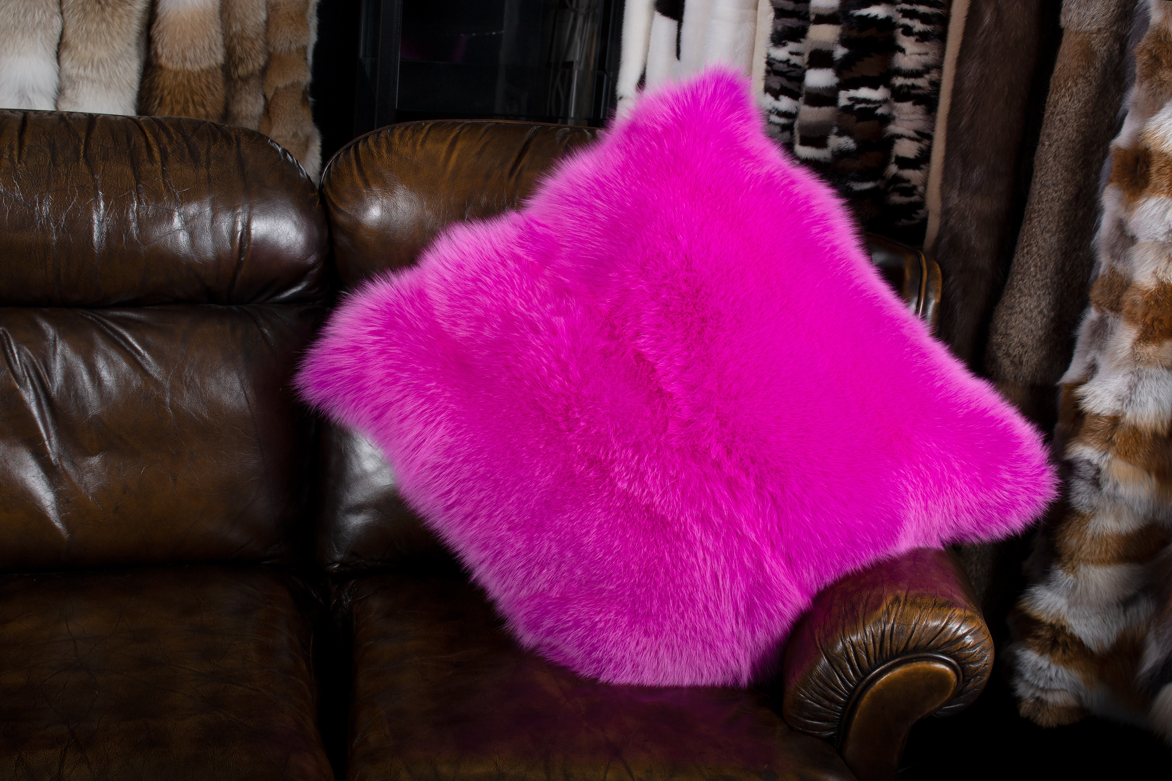 Pink Shadow Fox Fur Cushion - Real Fur