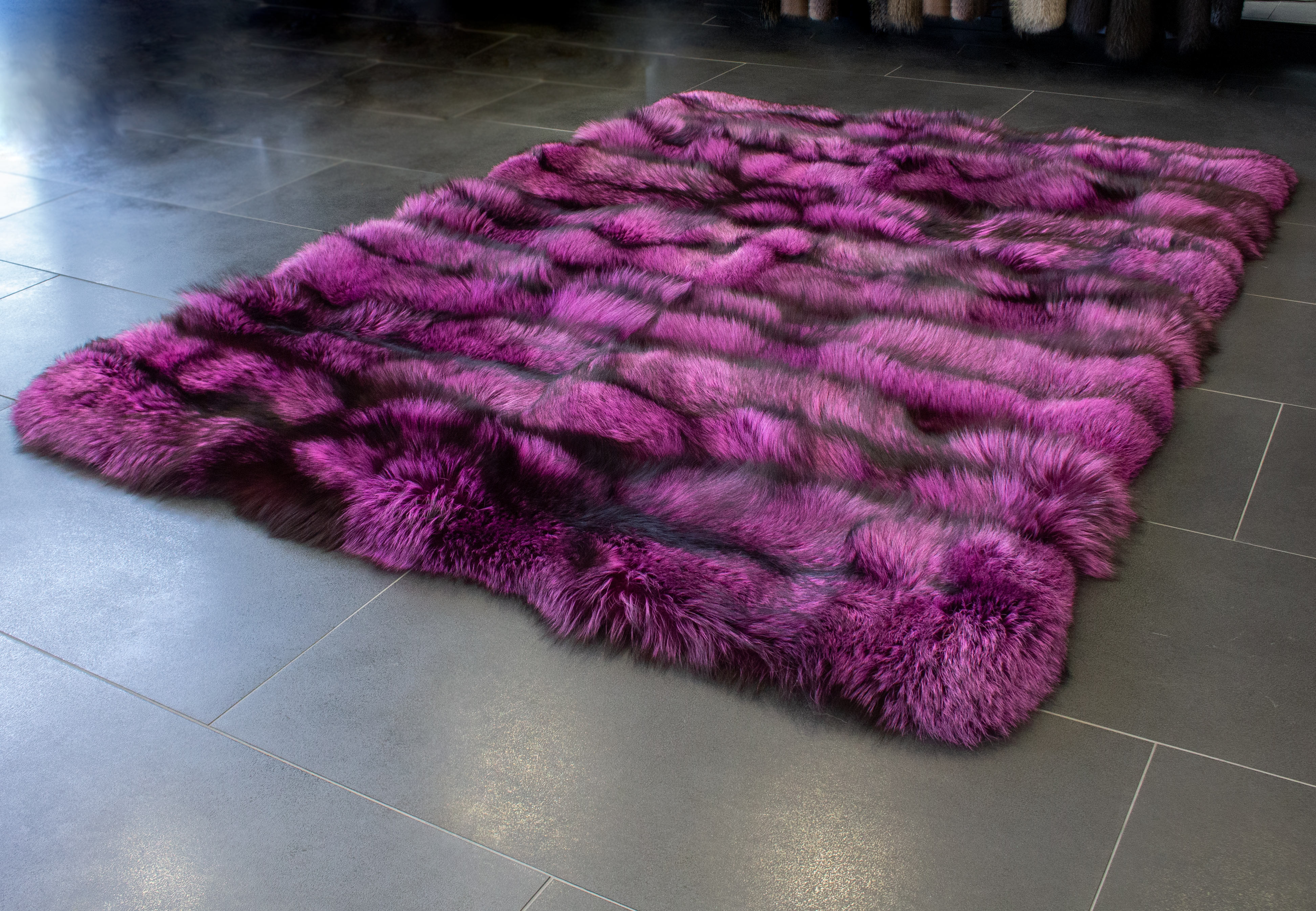 Silver Fox Fur Carpet in Purple