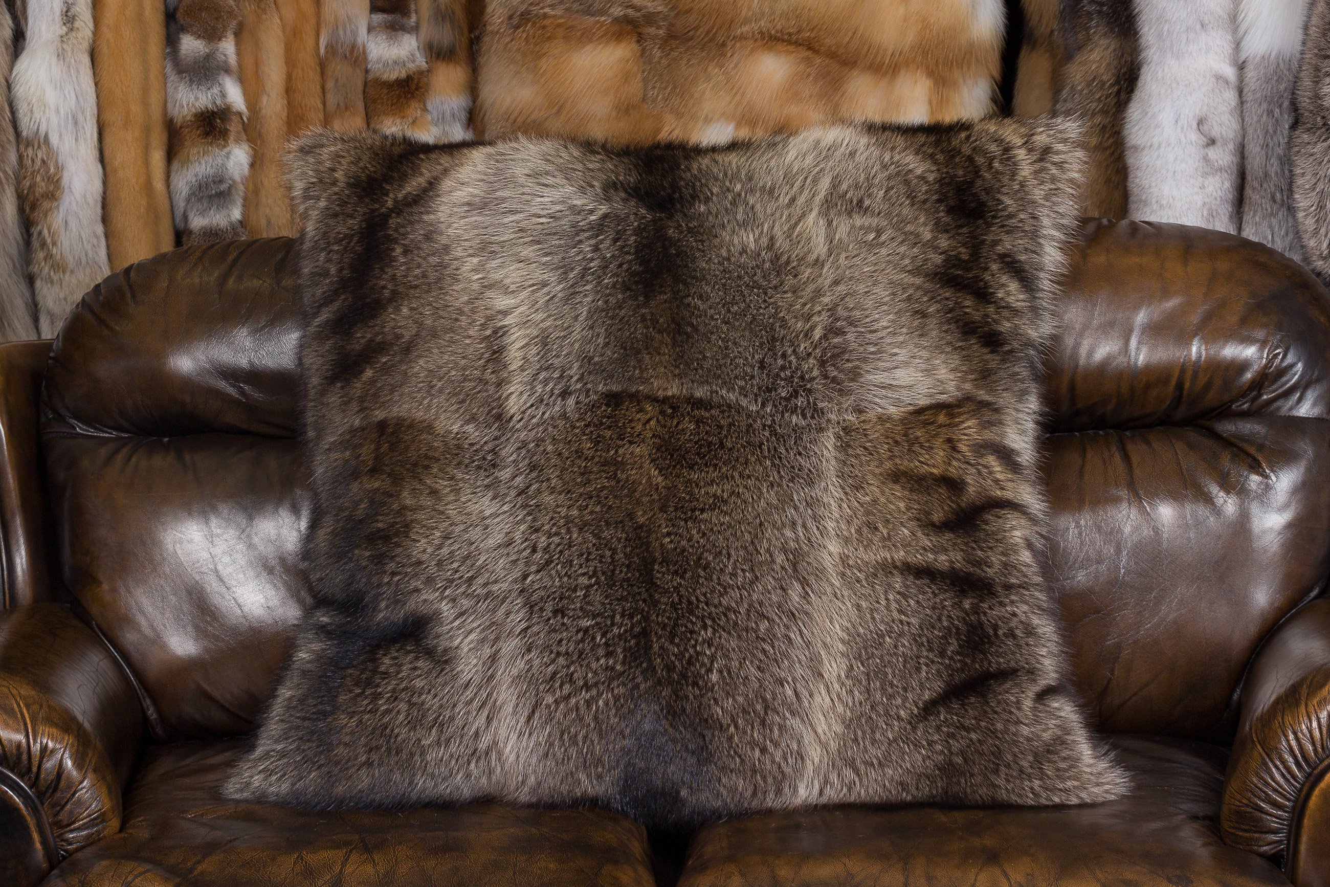 1-1395-Grosses-Kanadisches-Waschb-r-Pelzkissen-Lars-Paustian Large Canadian Raccoon Fur Pillow