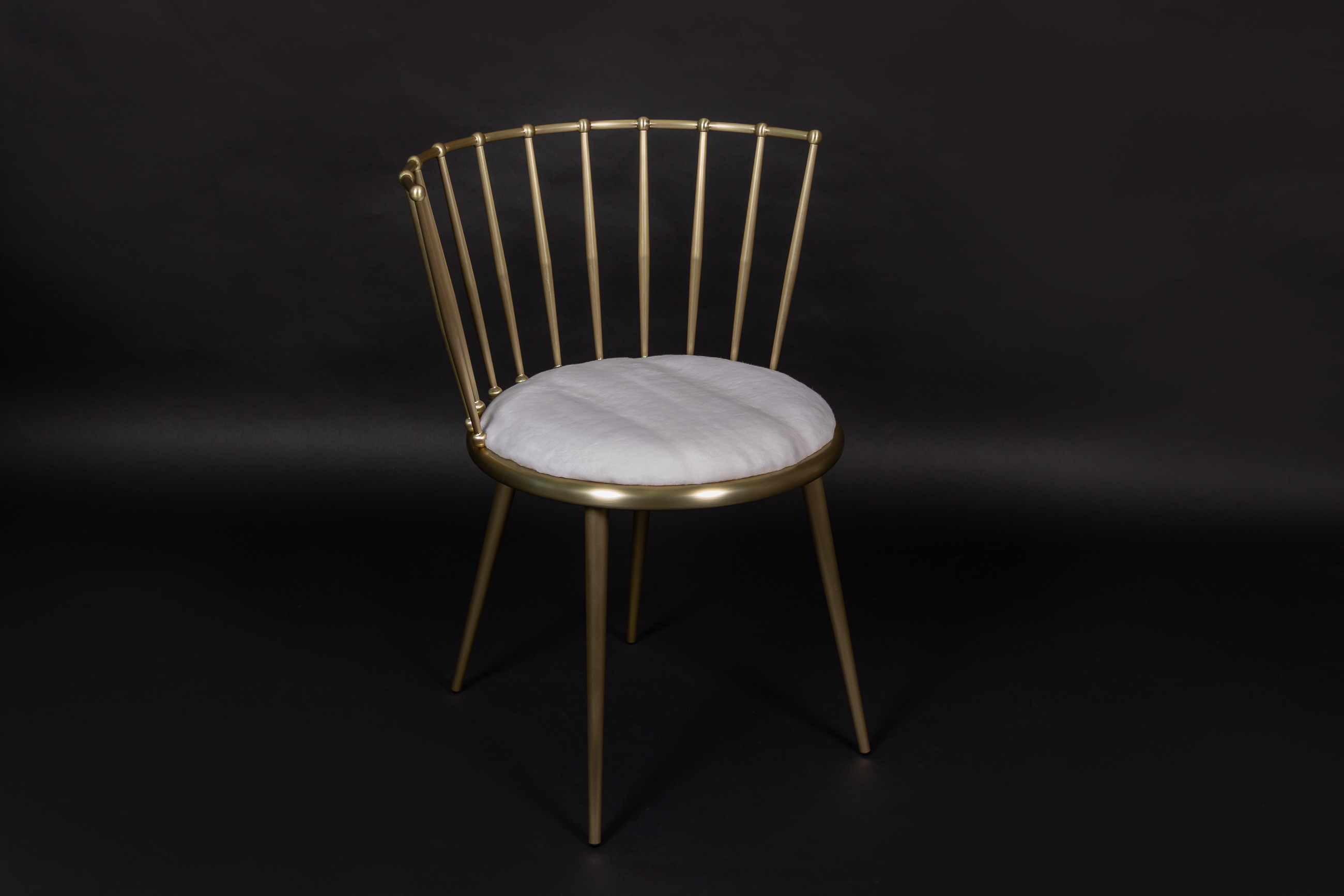 Elegant White Golden Chair with Plucked Mink