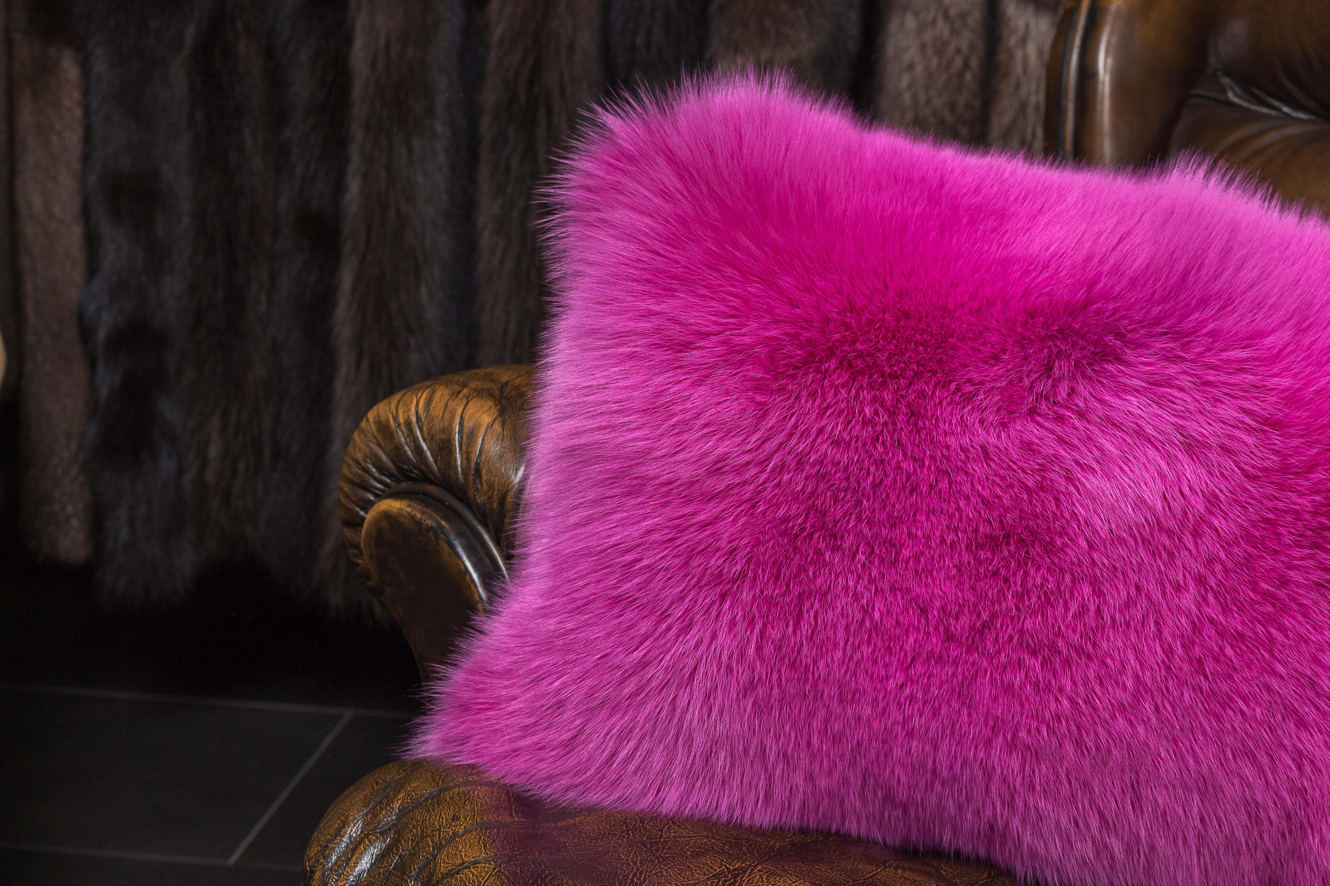 Pink Shadow Fox Fur Pillow