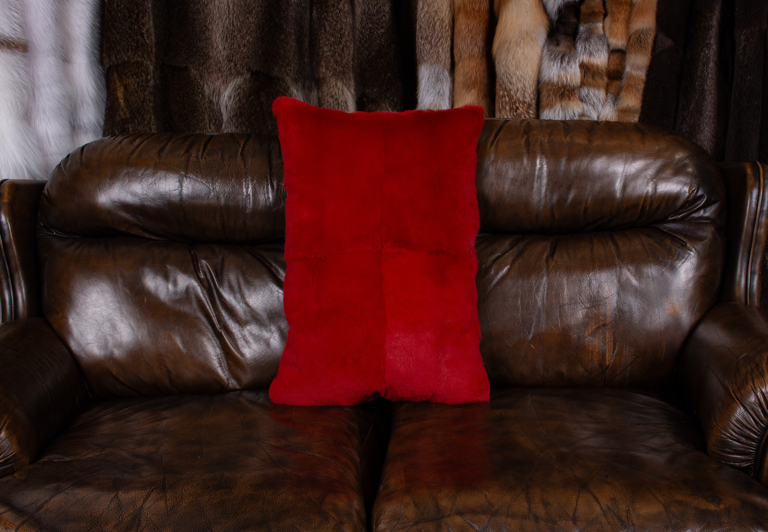 Shorn Rabbit Fur Pillow in Strawberry-Red Shorn Rabbit Fur Pillow in Strawberry-Red