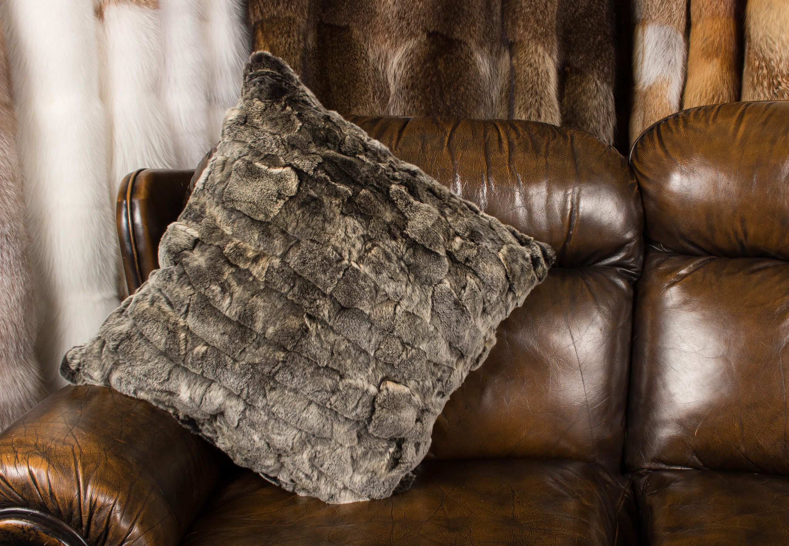 Fur Pillow made of Rex-Rabbit - Patch Fur Pillow made of Rex-Rabbit - Patch