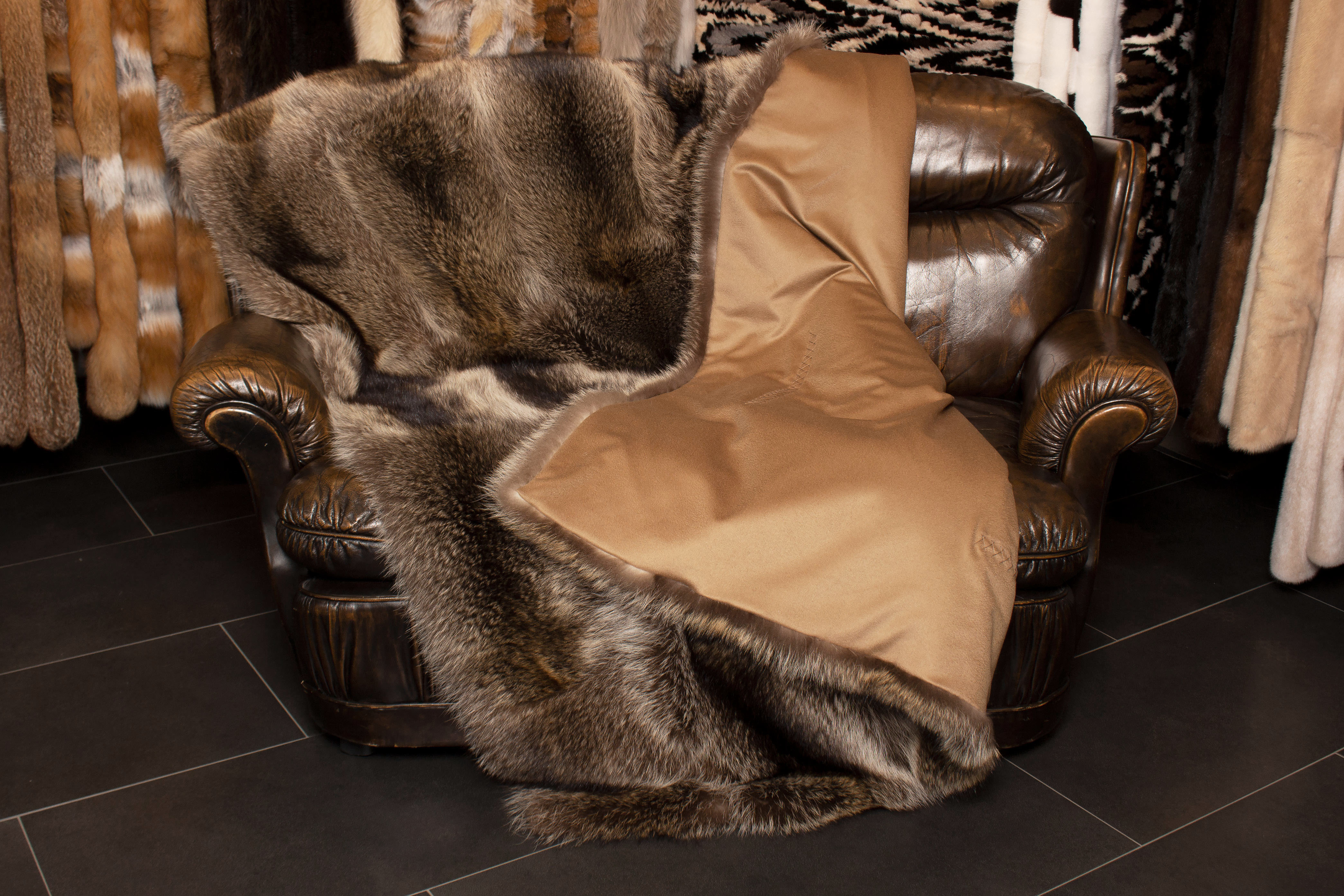 "Premium" Raccoon Fur Blanket with Cashmere