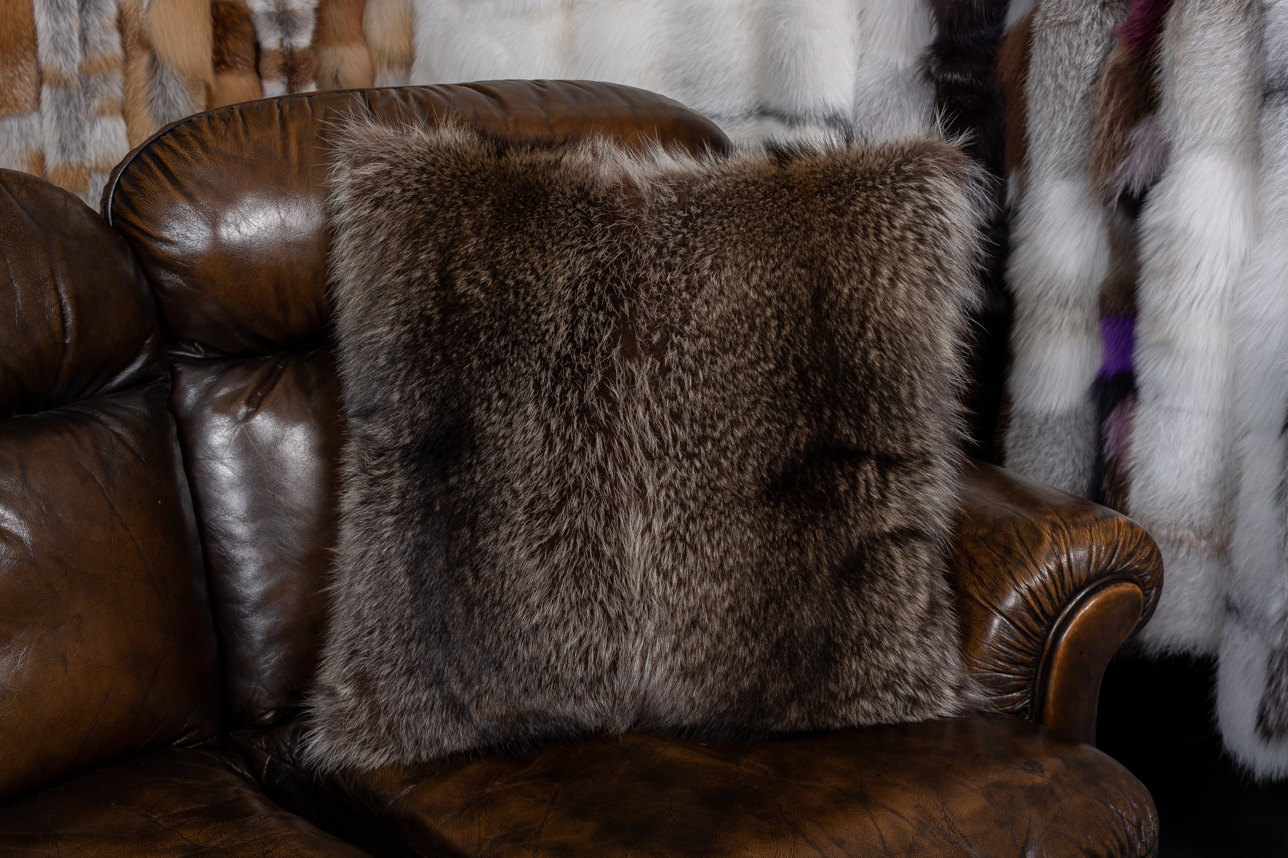 Racoon Fur Cushion with Fur on both sides