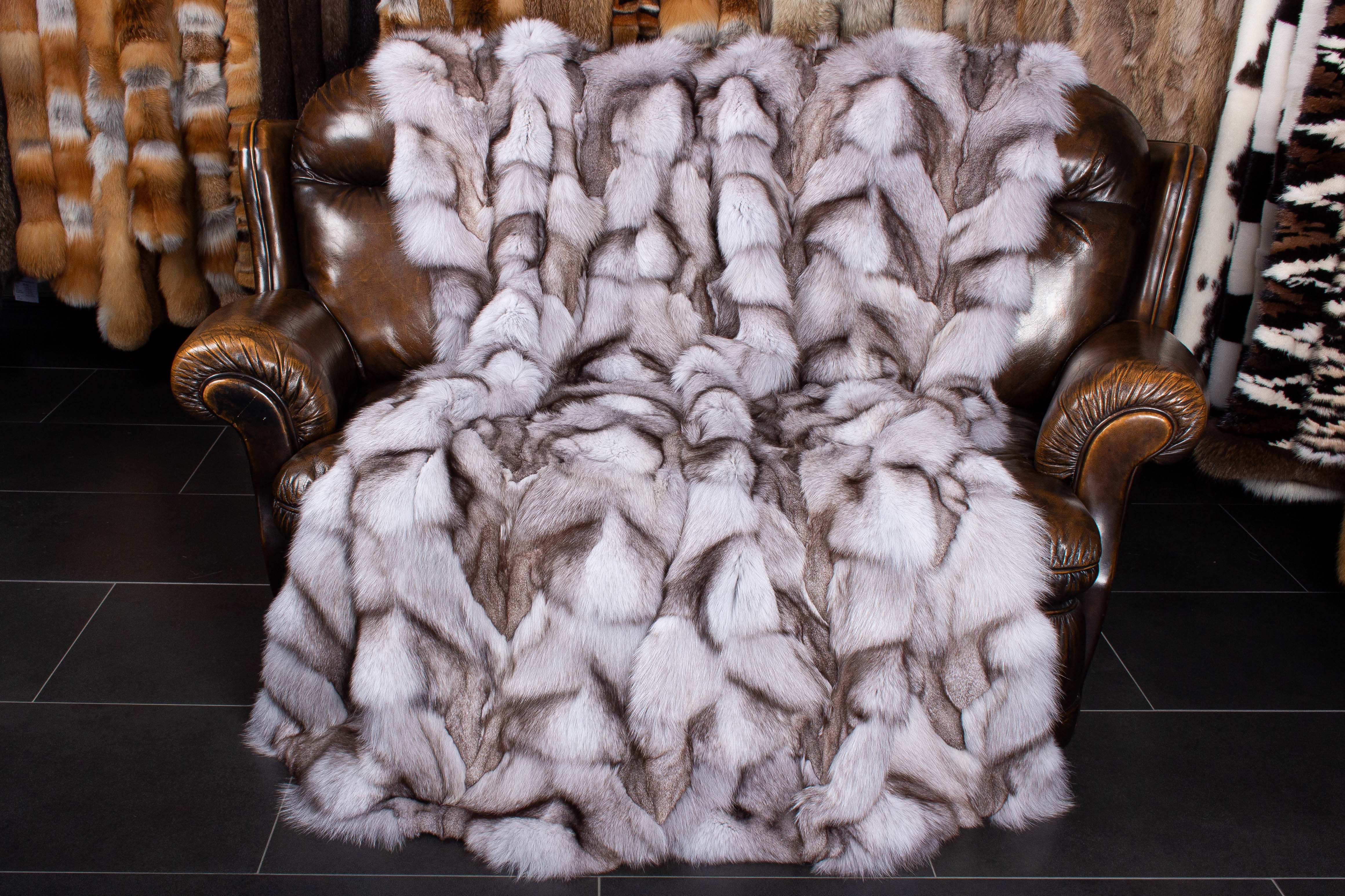Blue Fox Paw Fur Blanket - Genuine Fur