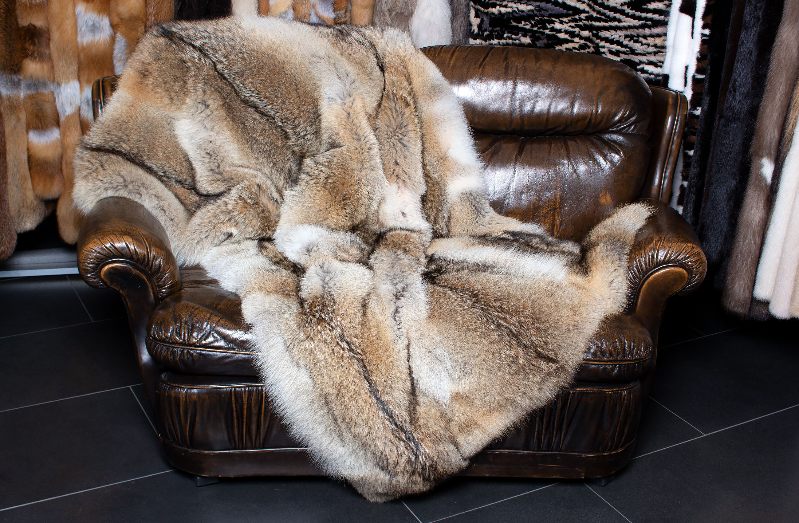 Genuine Coyote Fur Throw made with Wild Fur