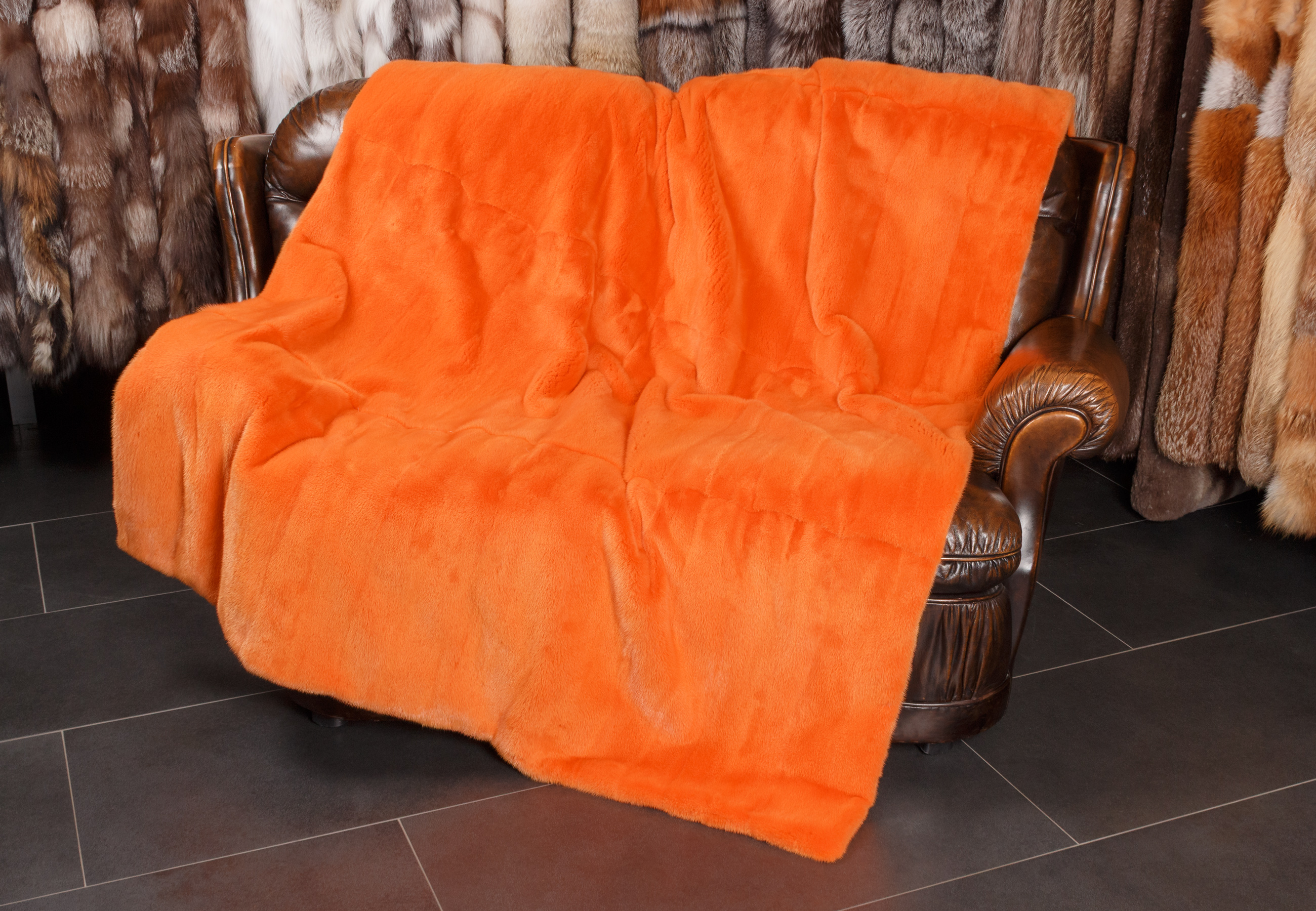 Real Mink Fur Blanket in Apricot Real Mink Fur Blanket in Apricot
