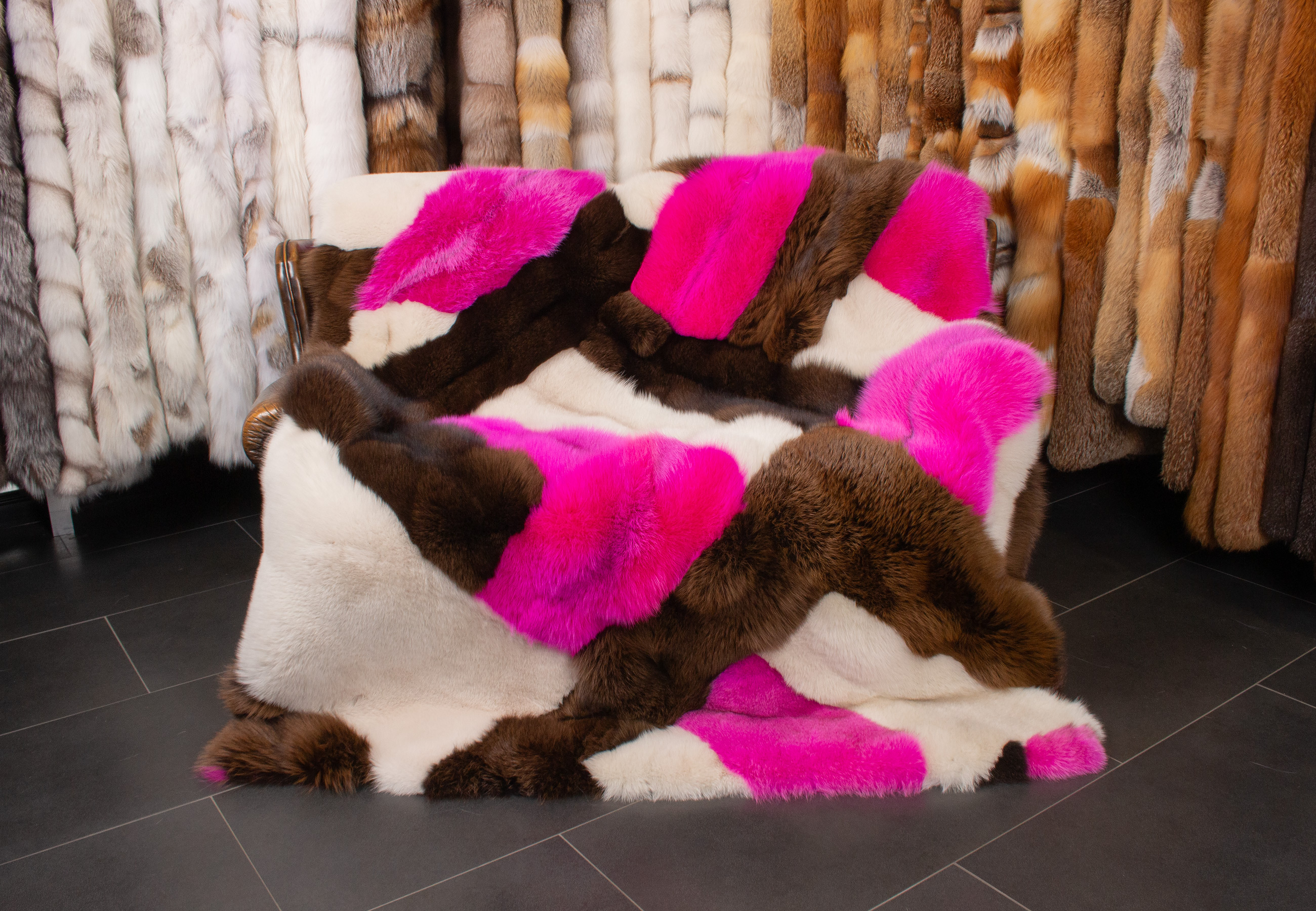Blue Fox Fur Blanket Multicolor - Patchwork Design