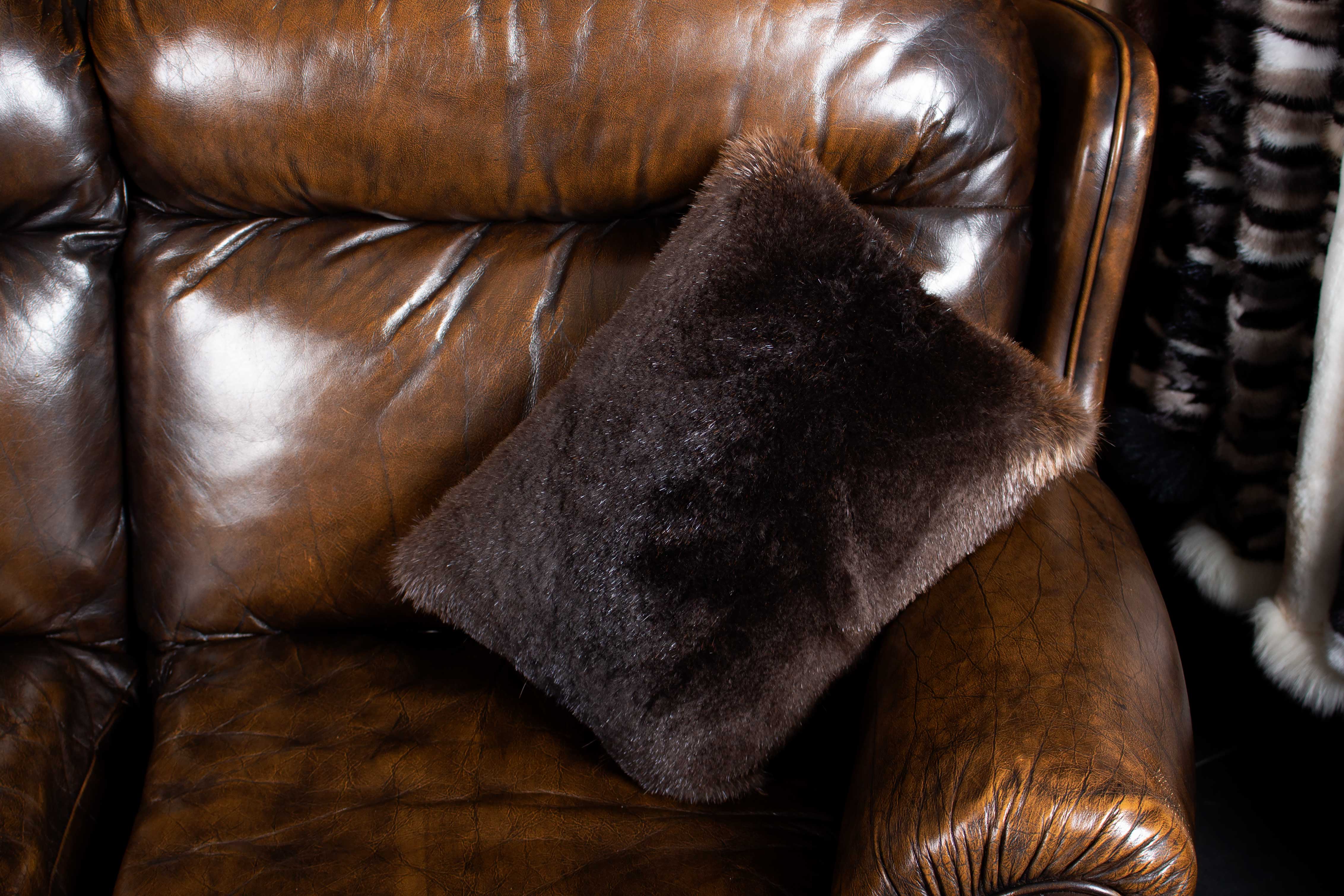 Double Sided Beaver Fur Pillow Natural Color