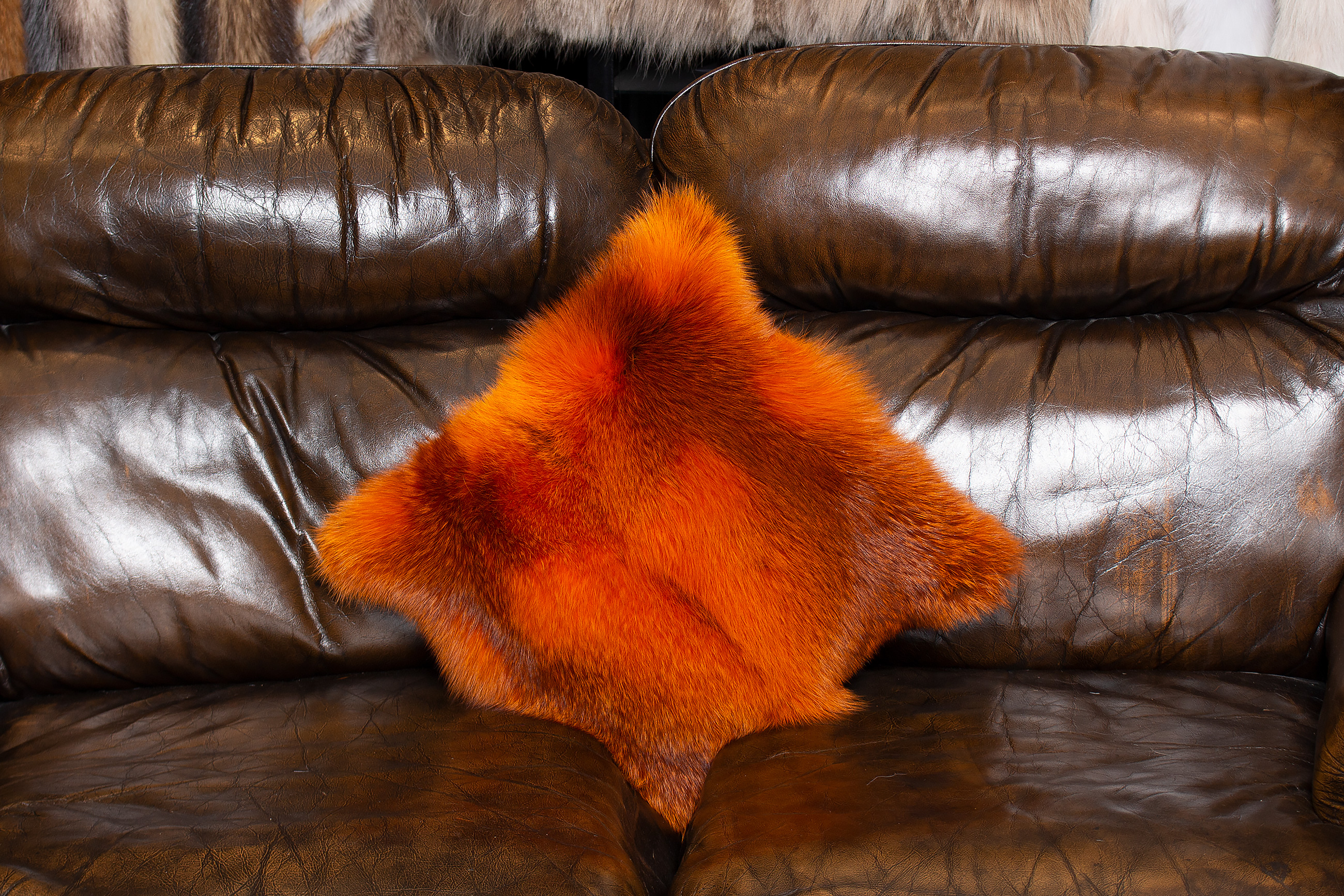 Red Fox Fur Pillow in Orange