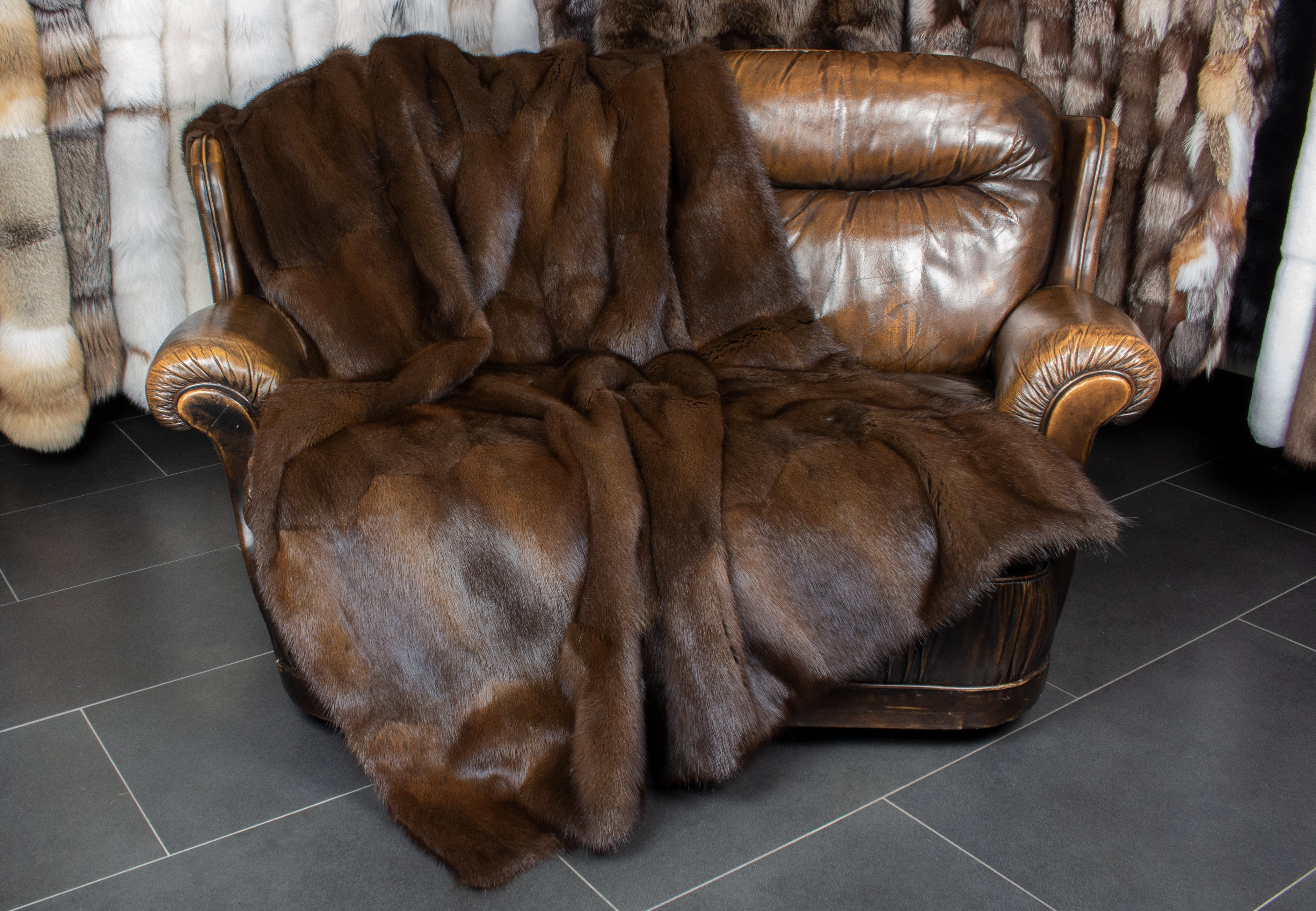 Brown Muskrat Fur Blanket