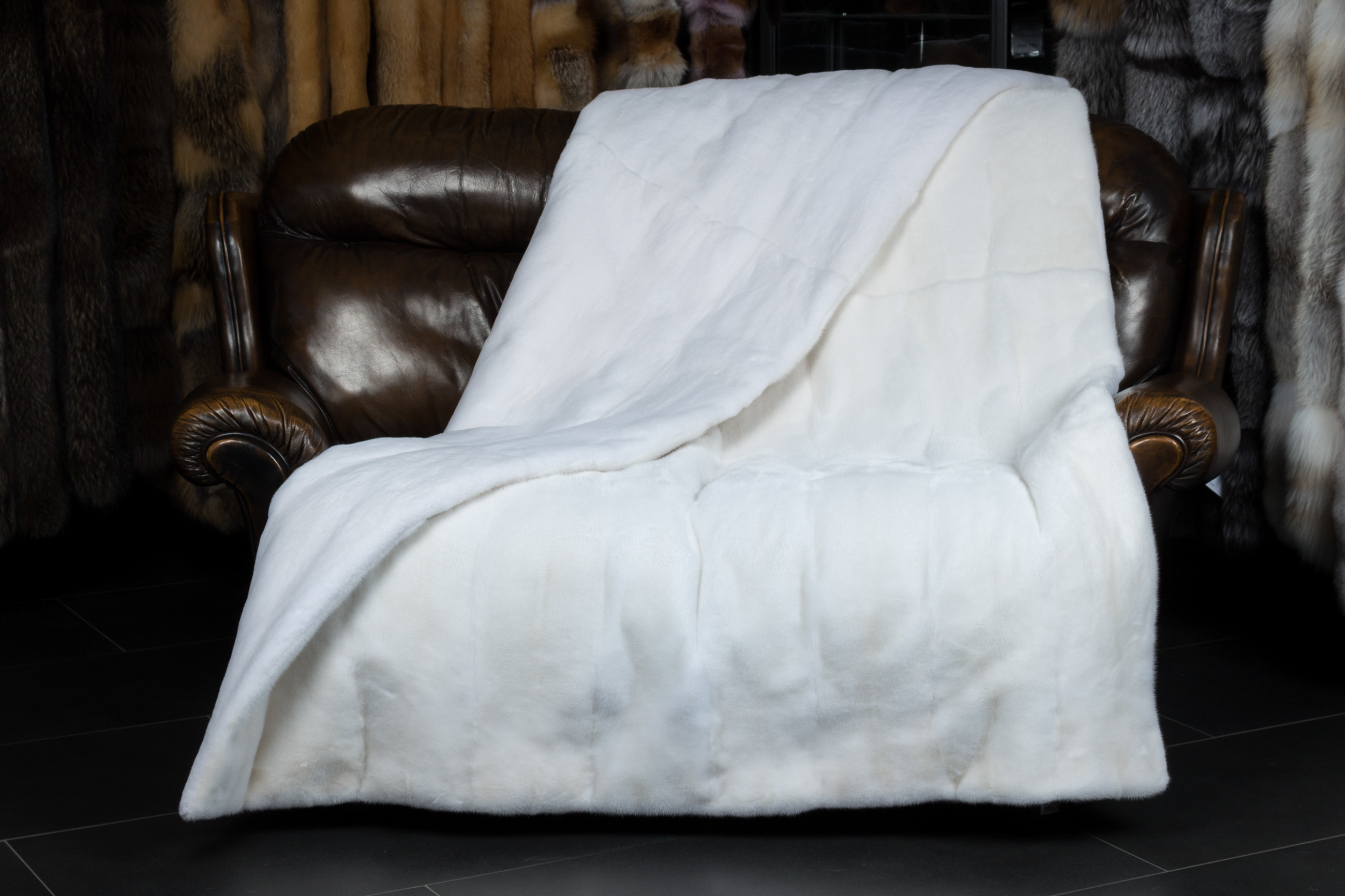 White Mink Fur Blanket with fur on both sides