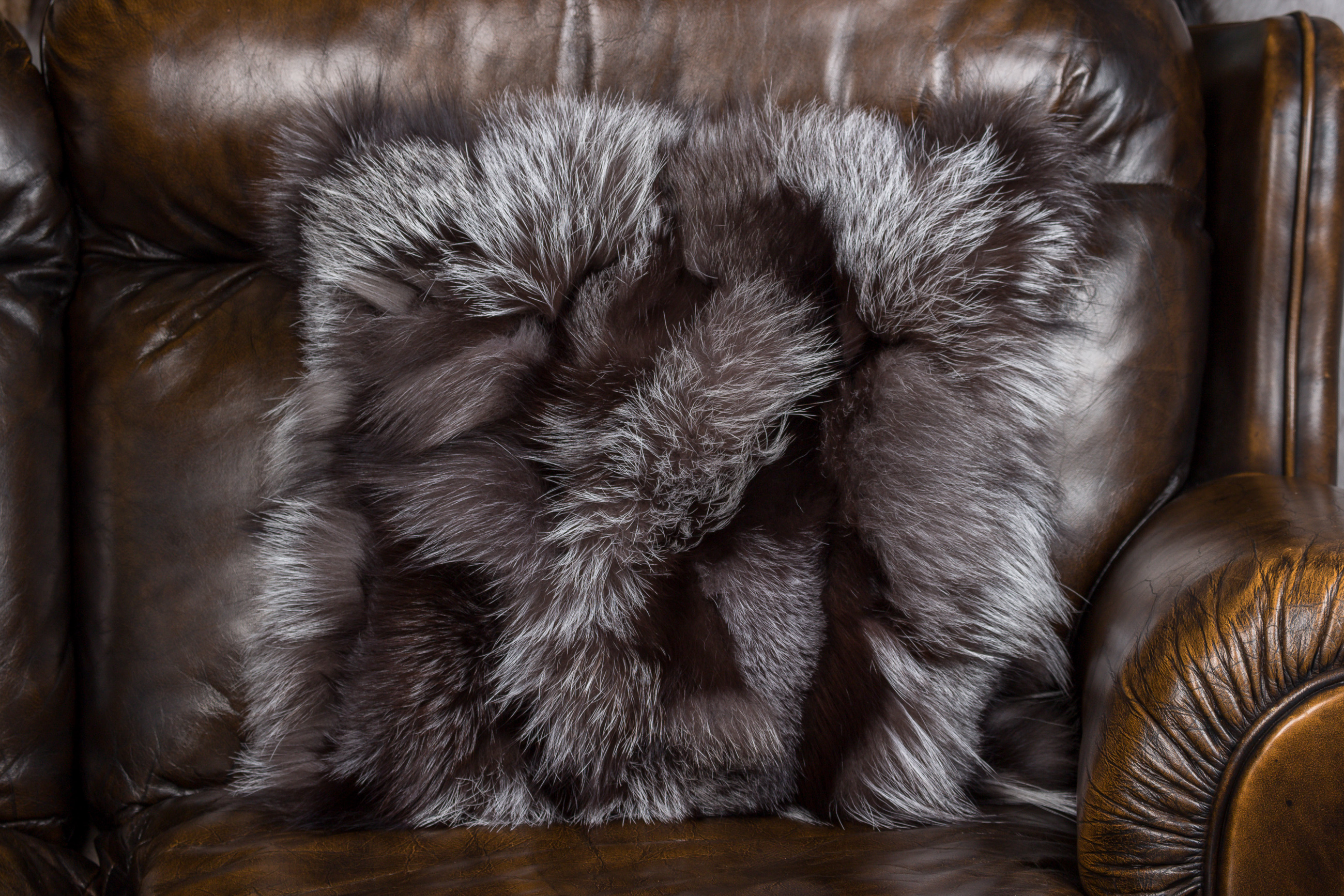1-359-Silberfuchsstuecken-Fellkissen-Lars-Paustian Fur pillow made of silver fox fur sides