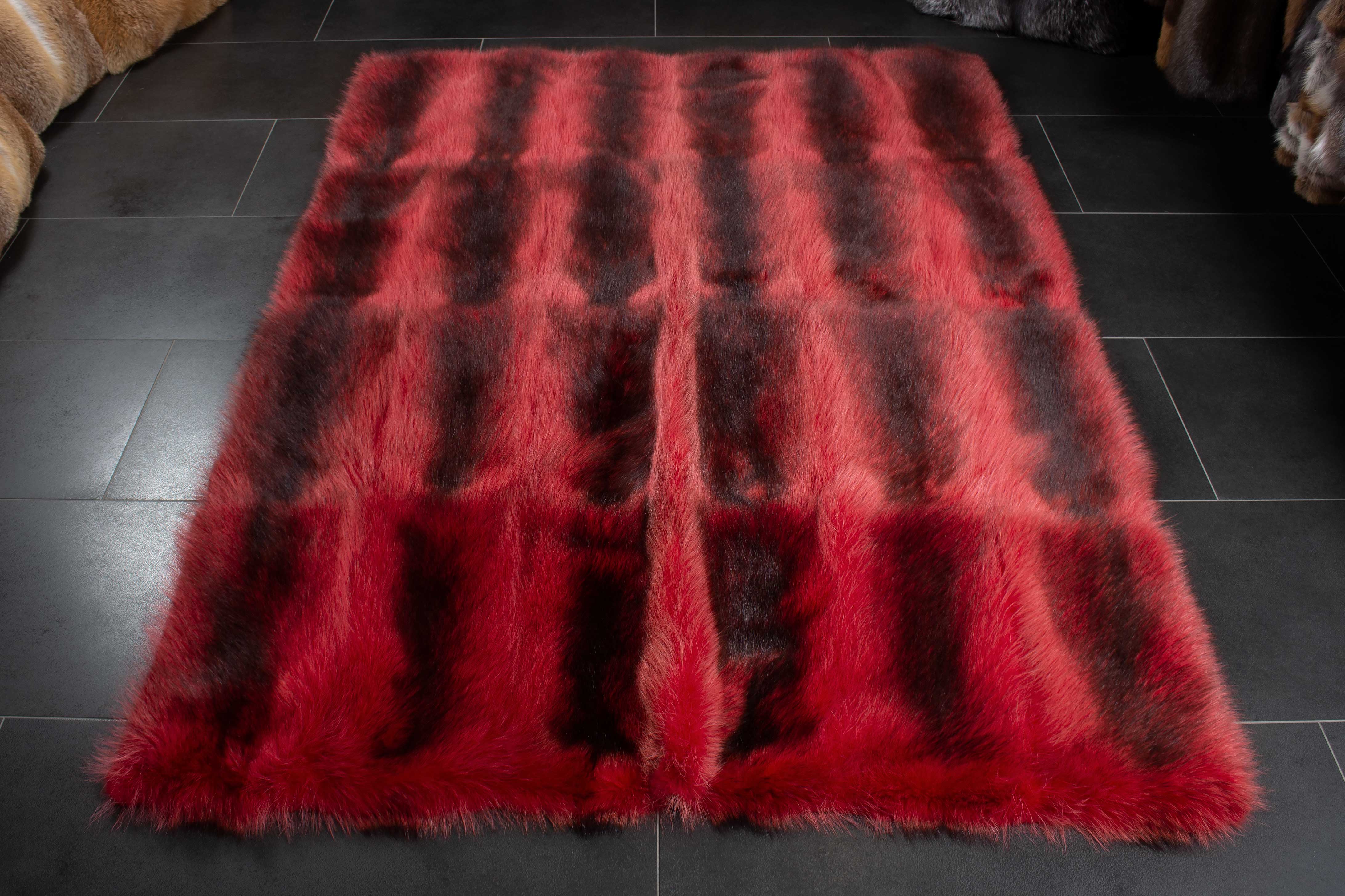 Canadian Raccoon Real Fur Carpet in Red - Wild Fur