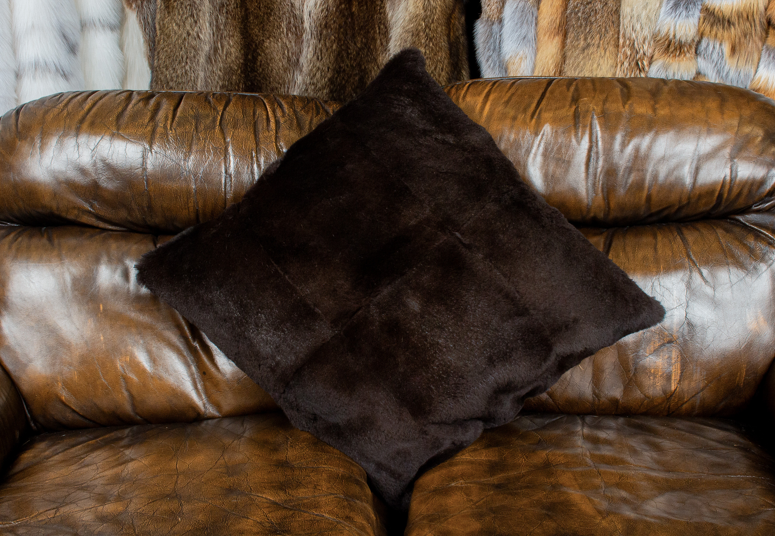 Dark-brown Rabbit Fur Cushion - Sheared