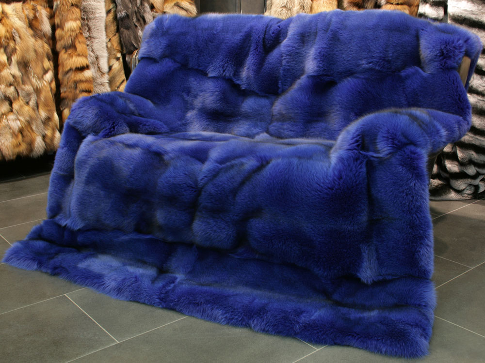 Blue Fox Fur Blanket in Blue - SAGA Quality