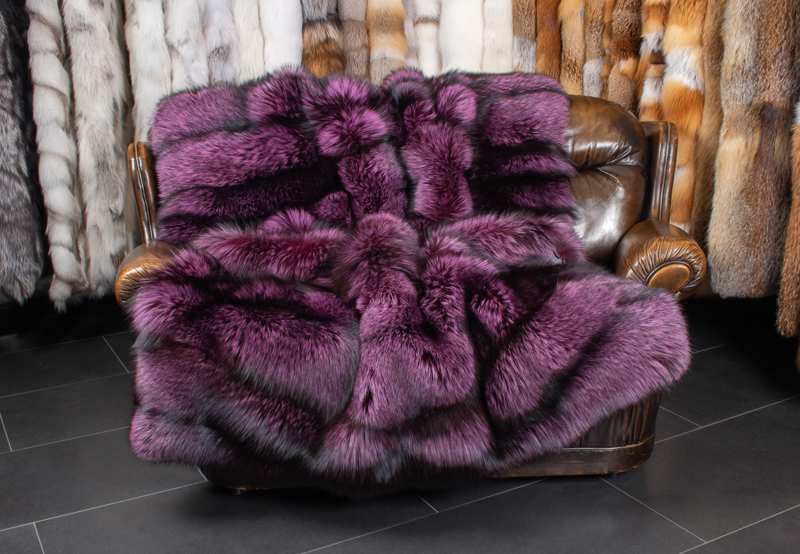 Cuddly Fur Blanket made with Silver Foxes in Purple