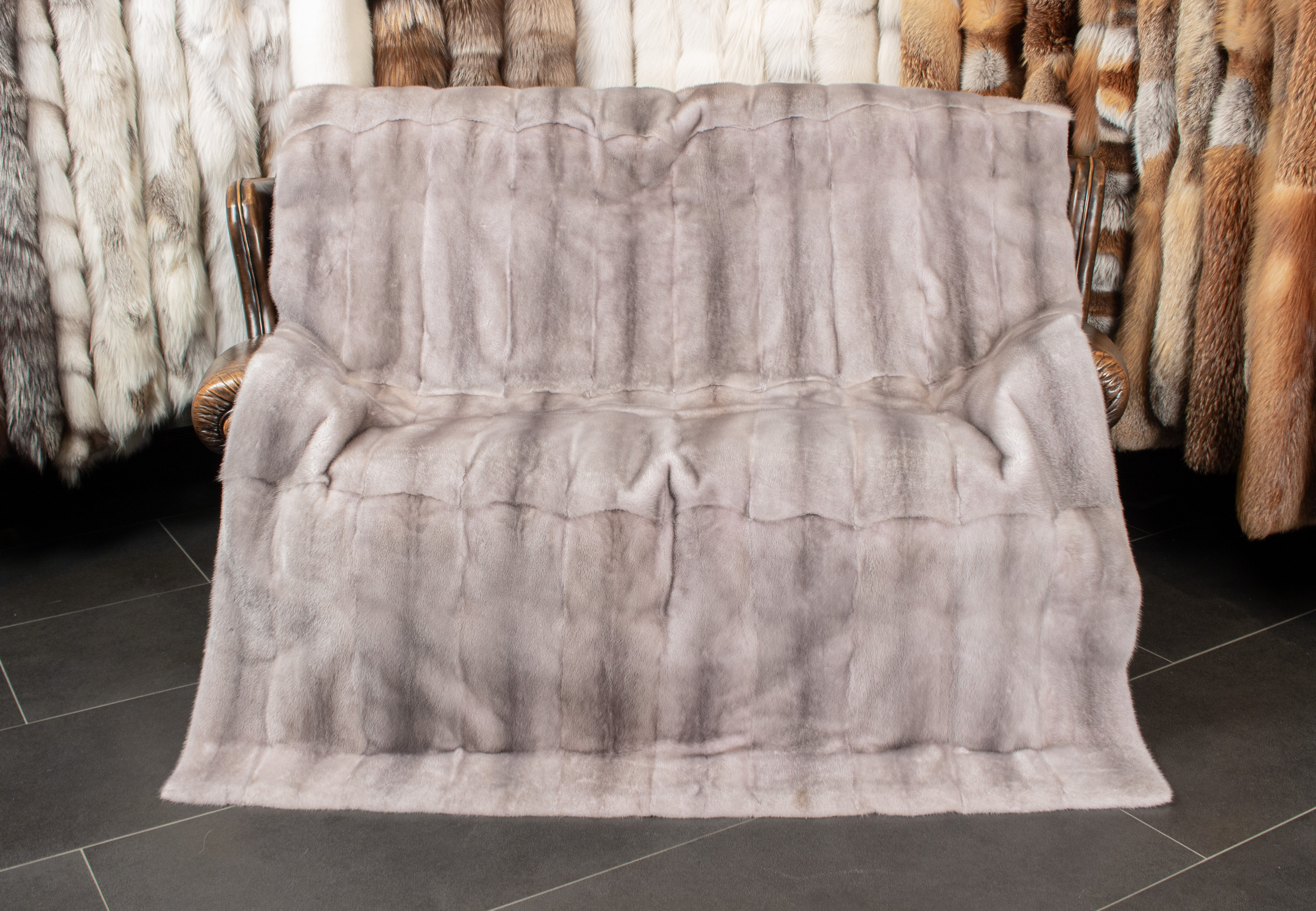 Noble Mink Fur Blanket in Grey